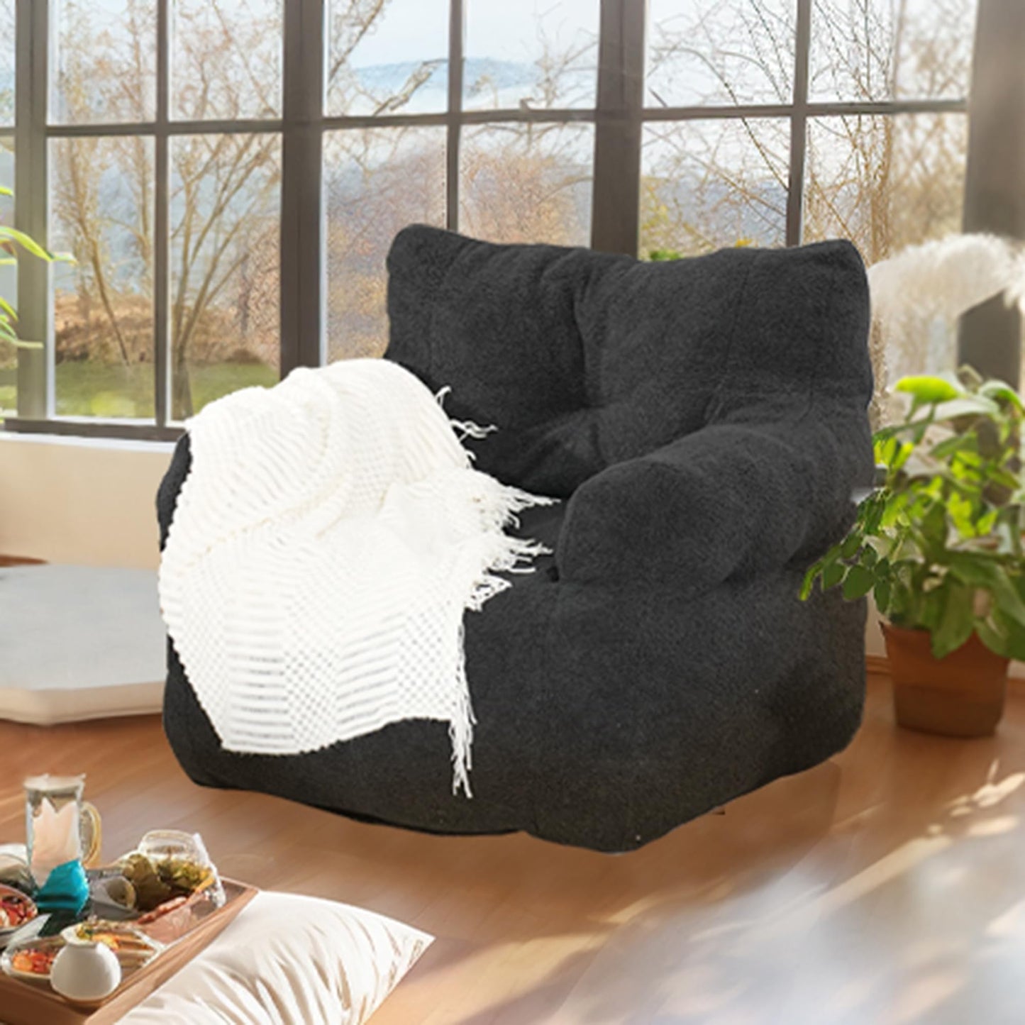 AWQM adult bean bag chair, fur bean bag sofa, memory foam large bean bag chair