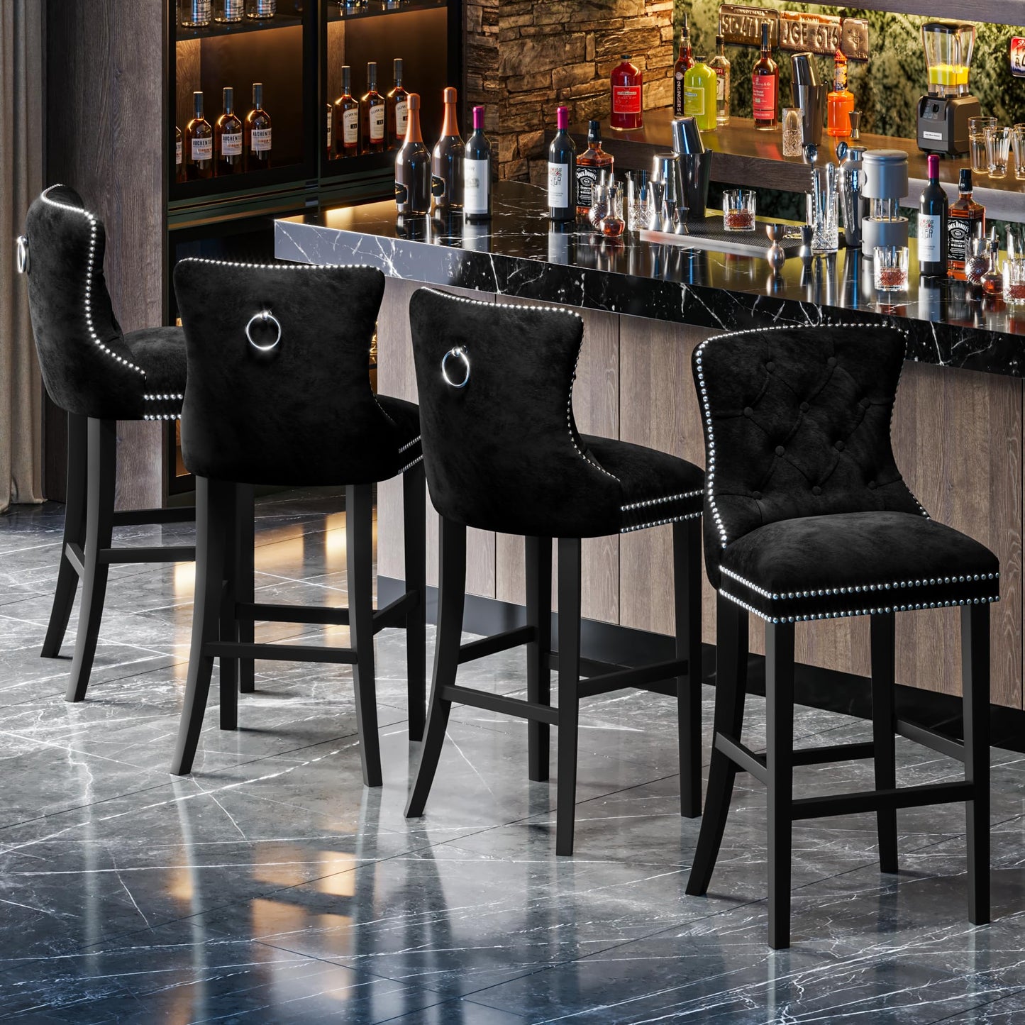 AWQM Velvet Tufted Counter Height Bar Stool Set of 4