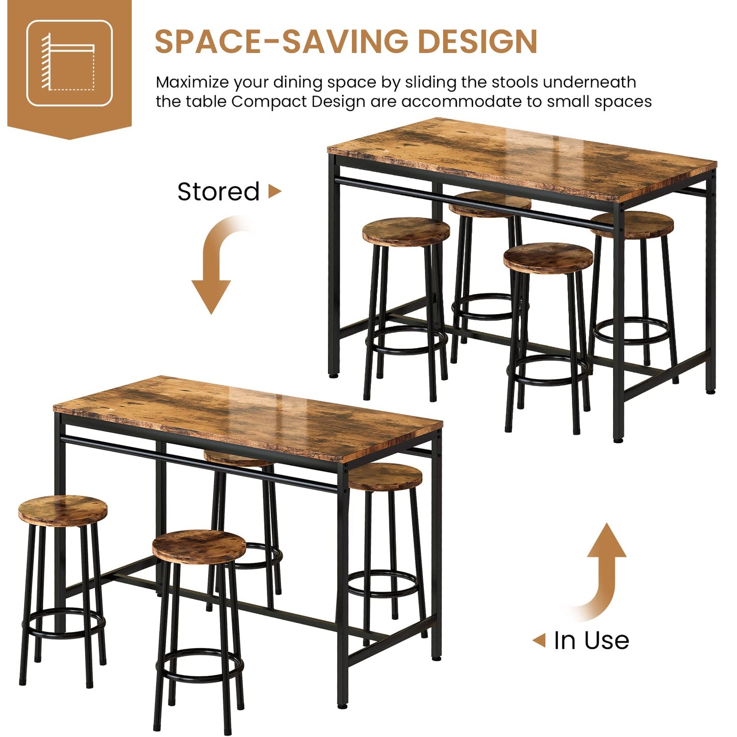 AWQM Small Dining Room Industrial Dining Table Set 4 Dining Chairs