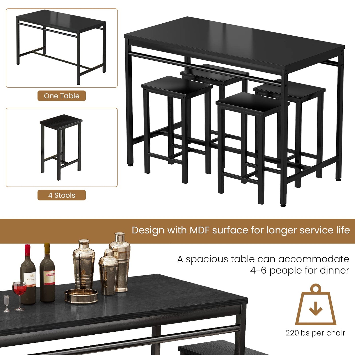 AWQM Modern Kitchen Industrial Dining Table and Chairs , Dining Table Set for 4