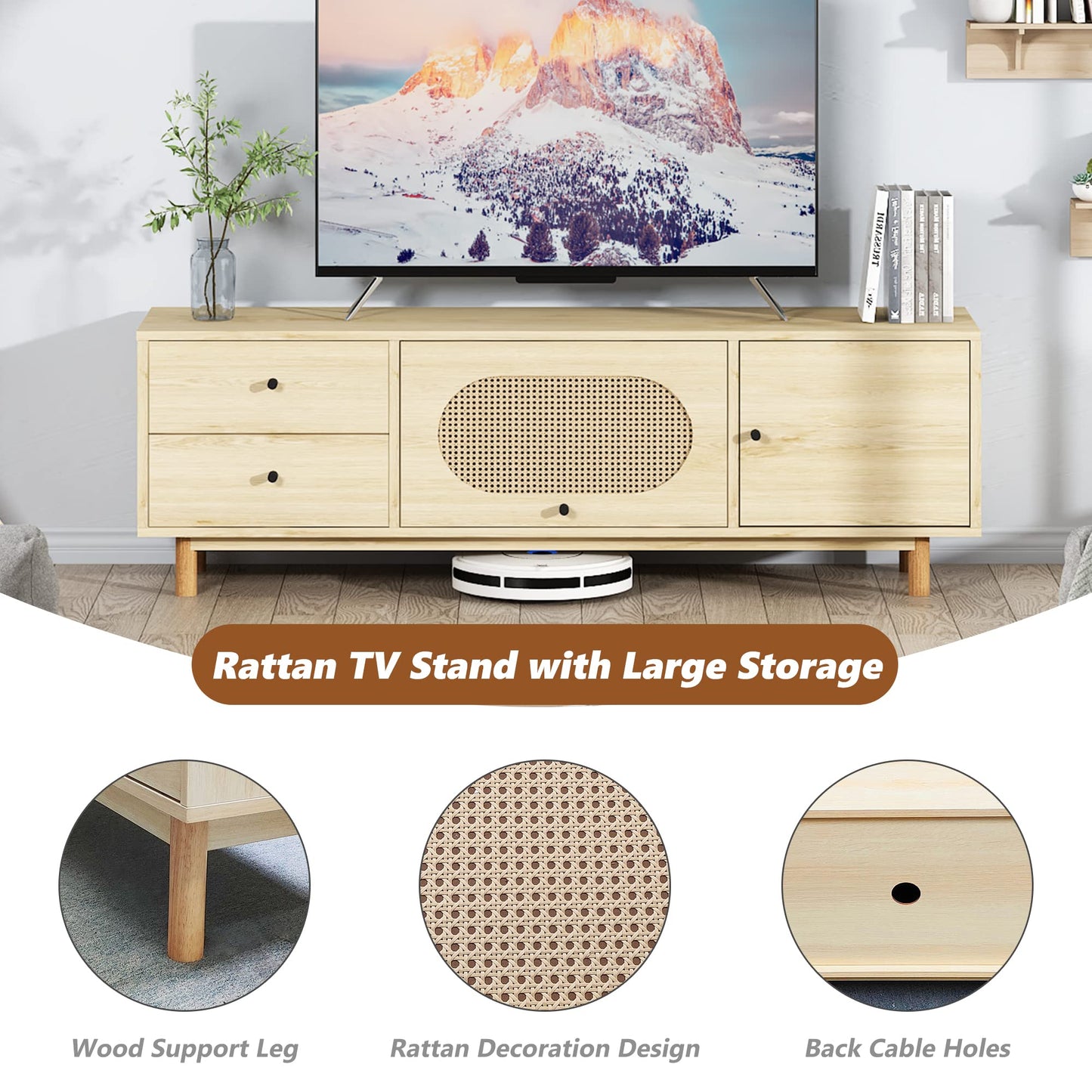 AWQM Rattan Door Boho TV Stand
