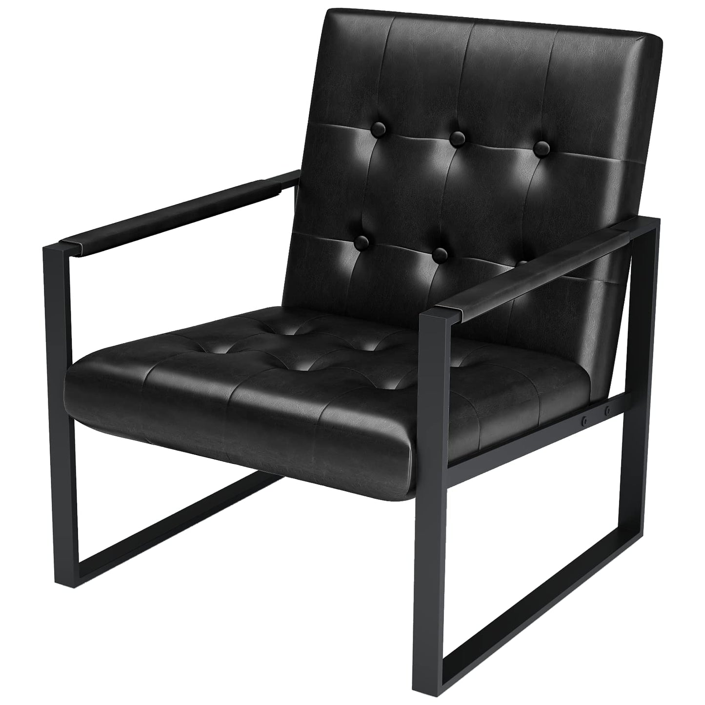 AWQM Mid-Century Armrest Tufted Faux Leather Upholstered Chair
