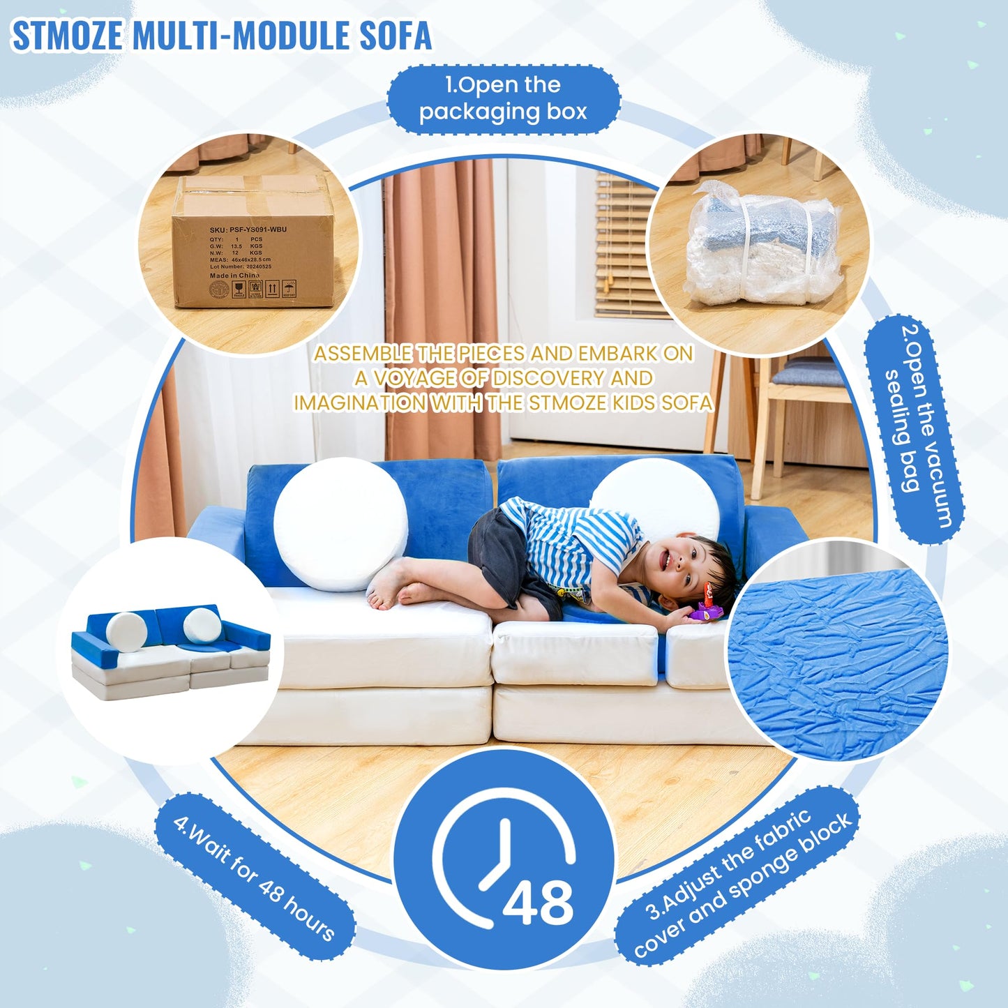 AWQM 13 Piece Modular Kids Play Sofa, Kids Sofa with Washable Velvet Cover