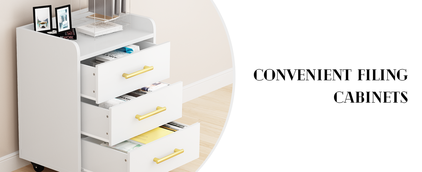 AWQM Mobile File Cabinet, 2 Lockable Rollers, File Storage Cabinet for Home Office