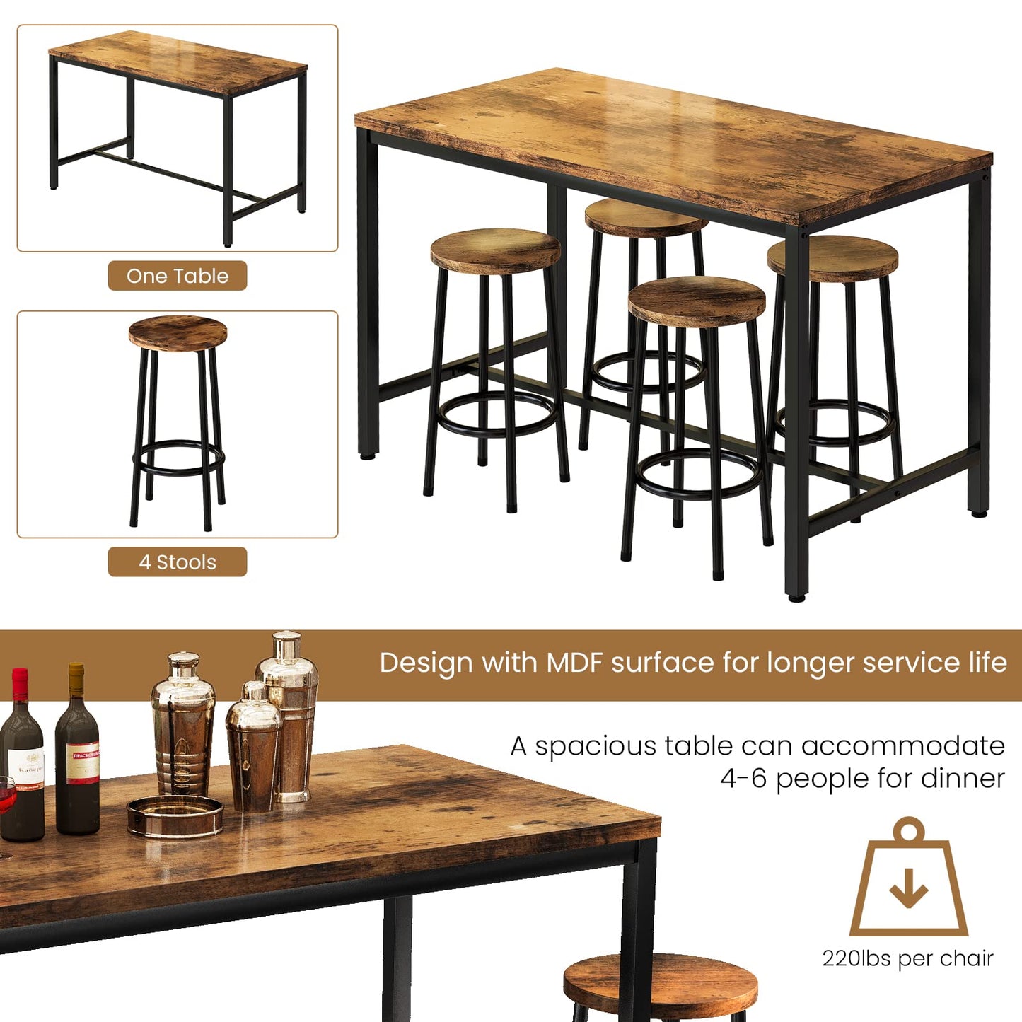 AWQM 4 Person Dining Table Set, Modern Kitchen Industrial Dining Table and Chairs