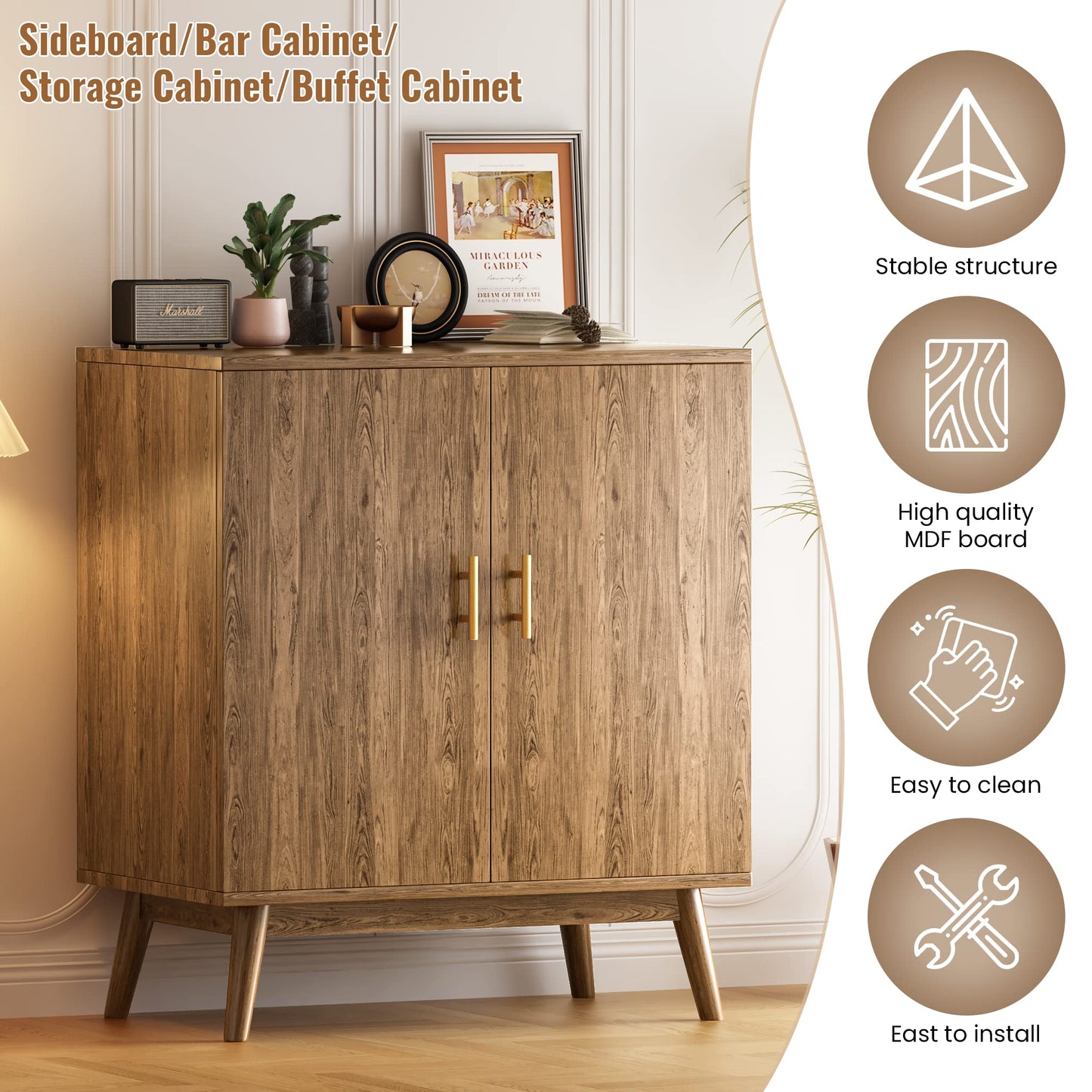 AWQM Wine Cooler with Wine Rack and Glass Holder, Freestanding Buffet Sideboard