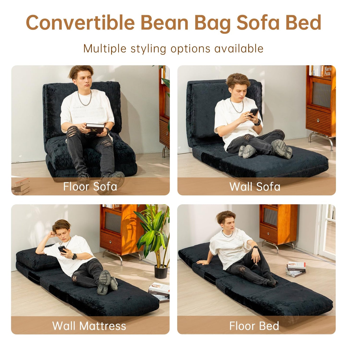AWQM Bean Bag Bed Folding Sofa Bed, T Shape Folding Mattress