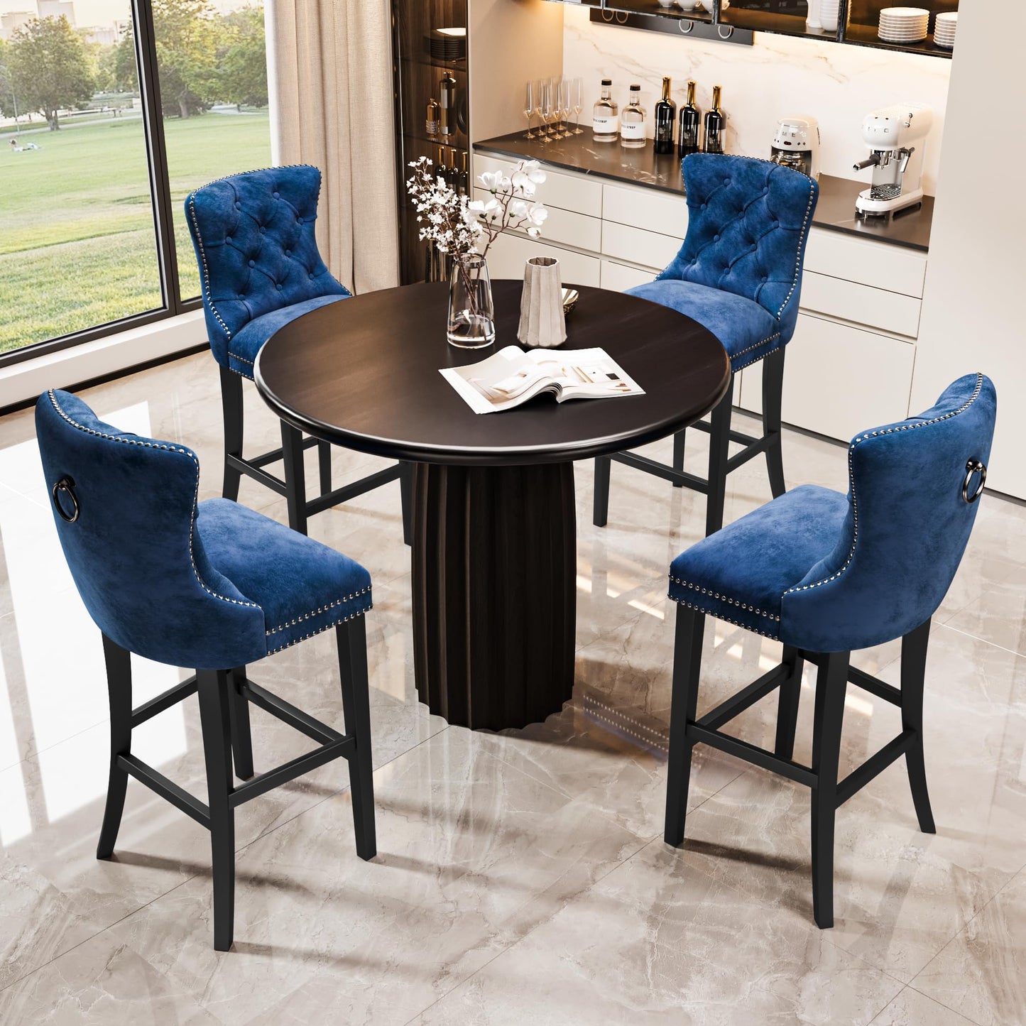 AWQM Velvet Tufted Counter Height Bar Stool Set of 4