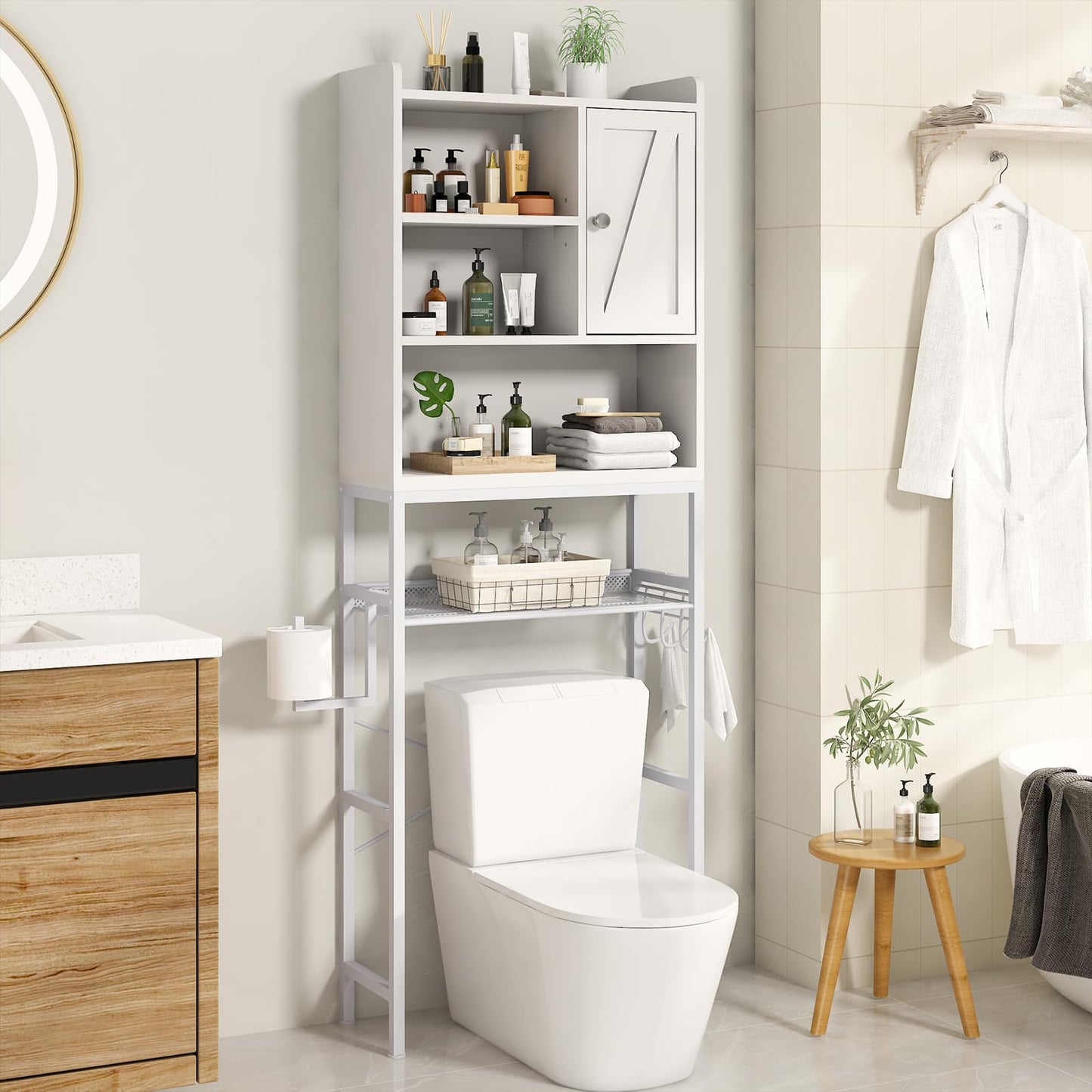 AWQM Wooden Single Door Above Toilet Space Saver Cabinet