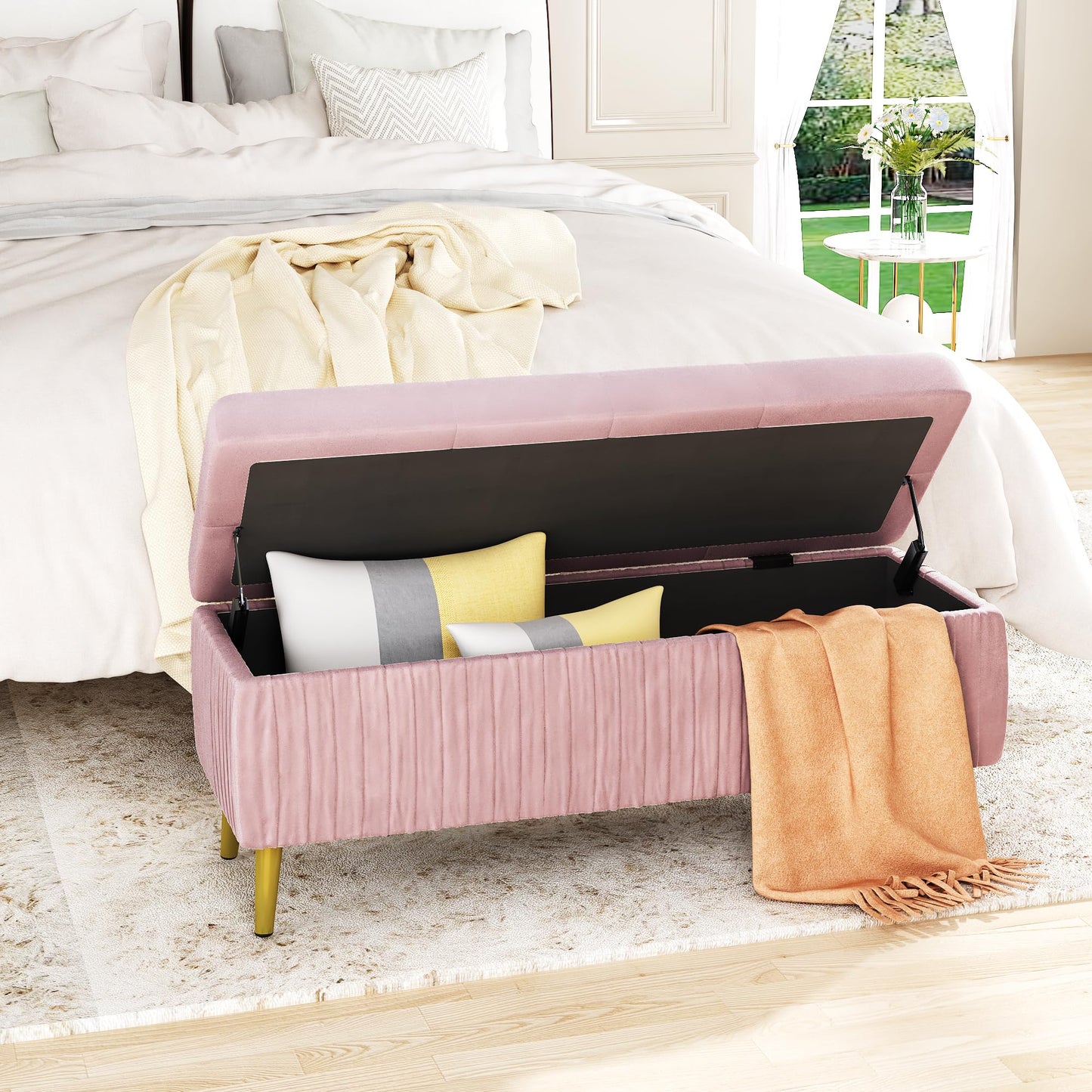 AWQM Tufted Storage Ottoman, Velvet Upholstered Storage Ottoman