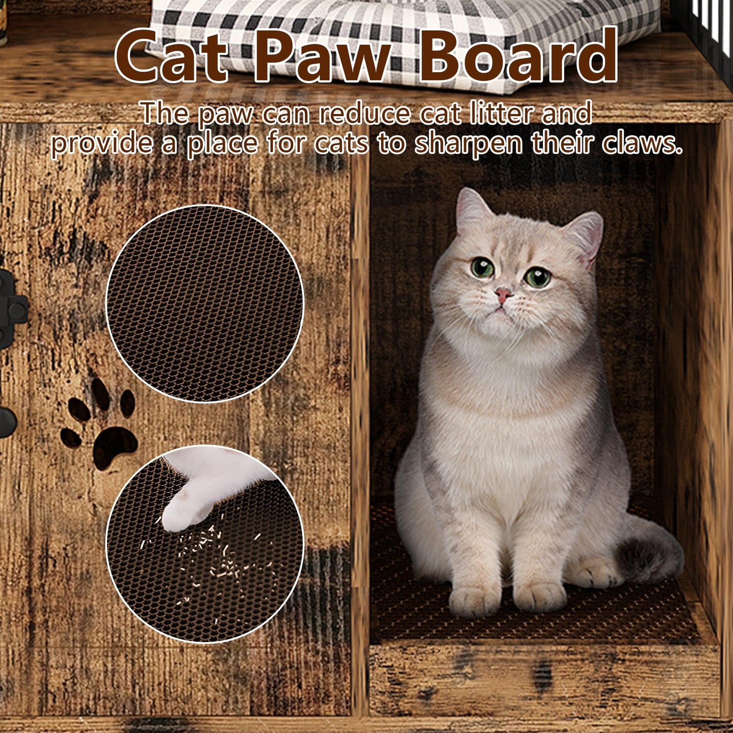 AWQM Large Wooden Cat Litter Box with Hooks and Anti-Scratch Hooks