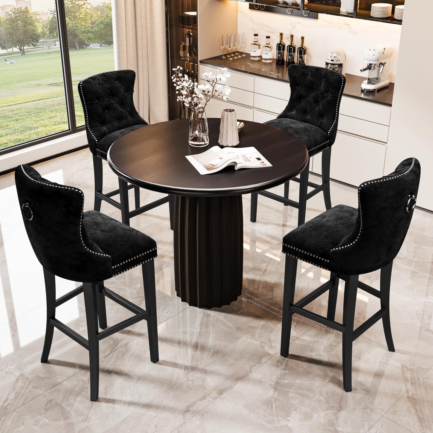 AWQM Velvet Tufted Counter Height Bar Stool Set of 4