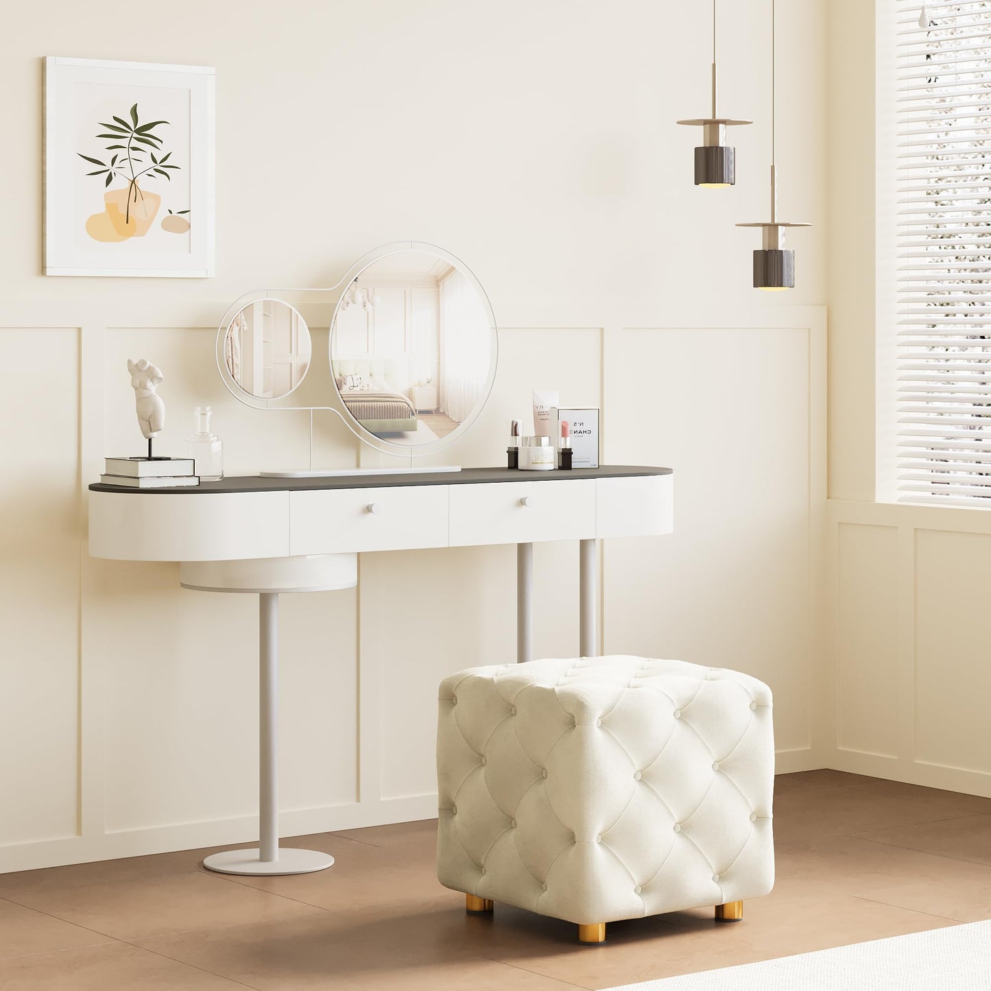 AWQM Small Velvet Ottoman, Modern Versatile Square Footstool with Metal Legs