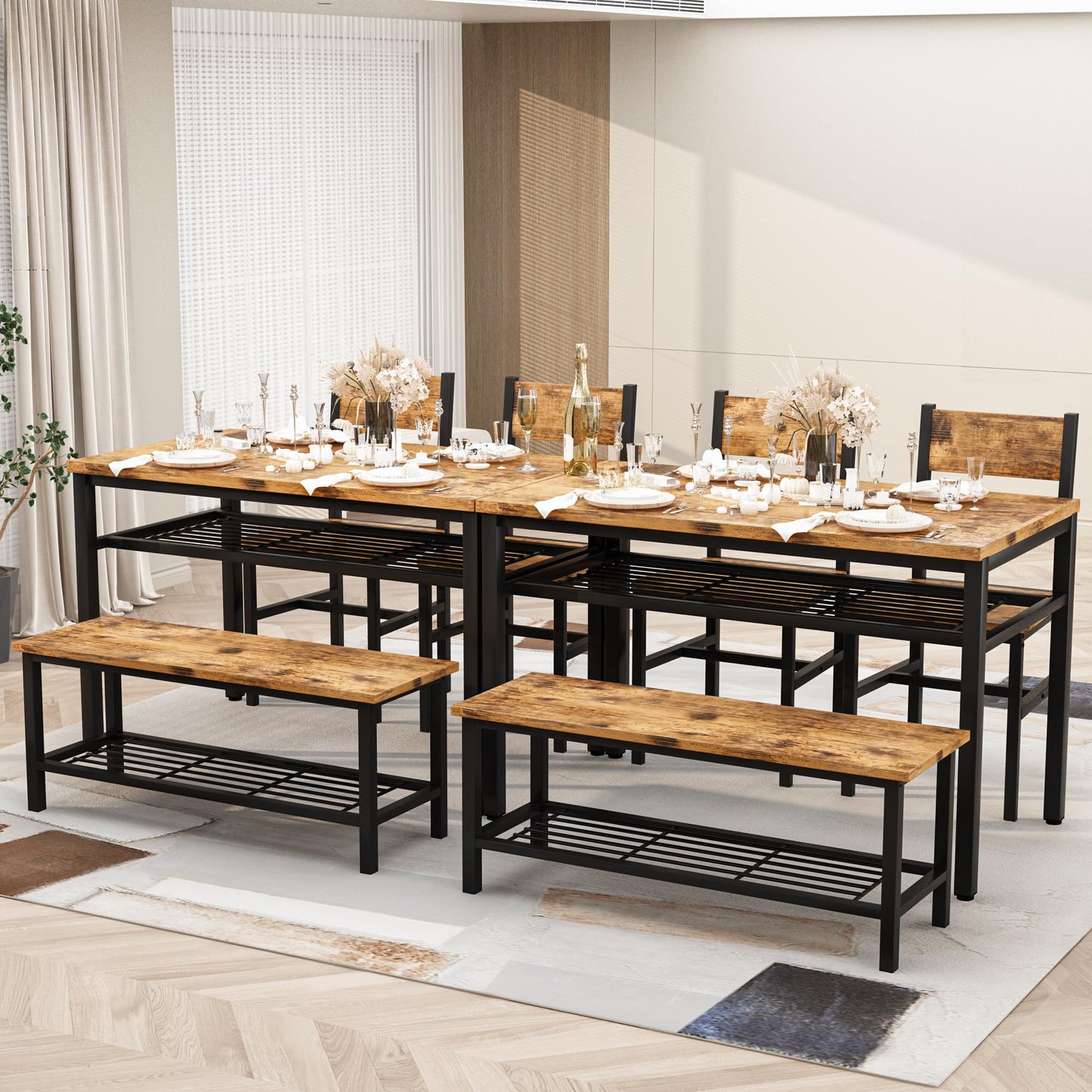 AWQM industrial wooden 4-piece kitchen dining table set for 4 people