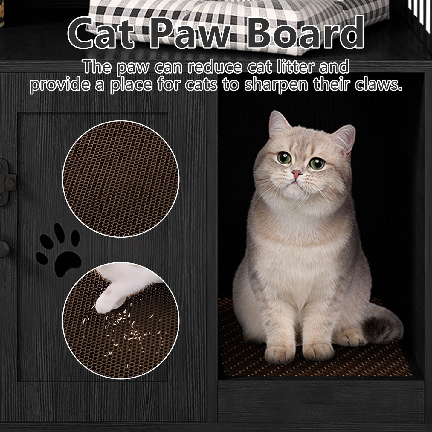AWQM Large Wooden Cat Litter Box with Hooks and Anti-Scratch Hooks