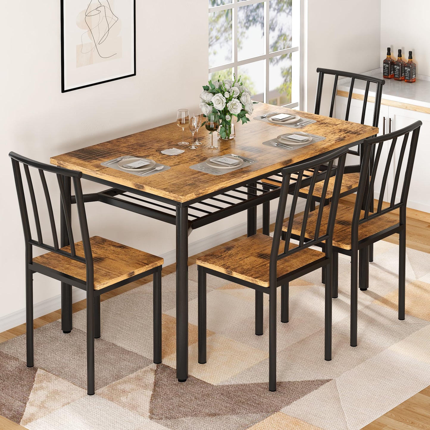 AWQM Industrial Wooden Kitchen Table Chair Dining Table Adjustable Table Legs