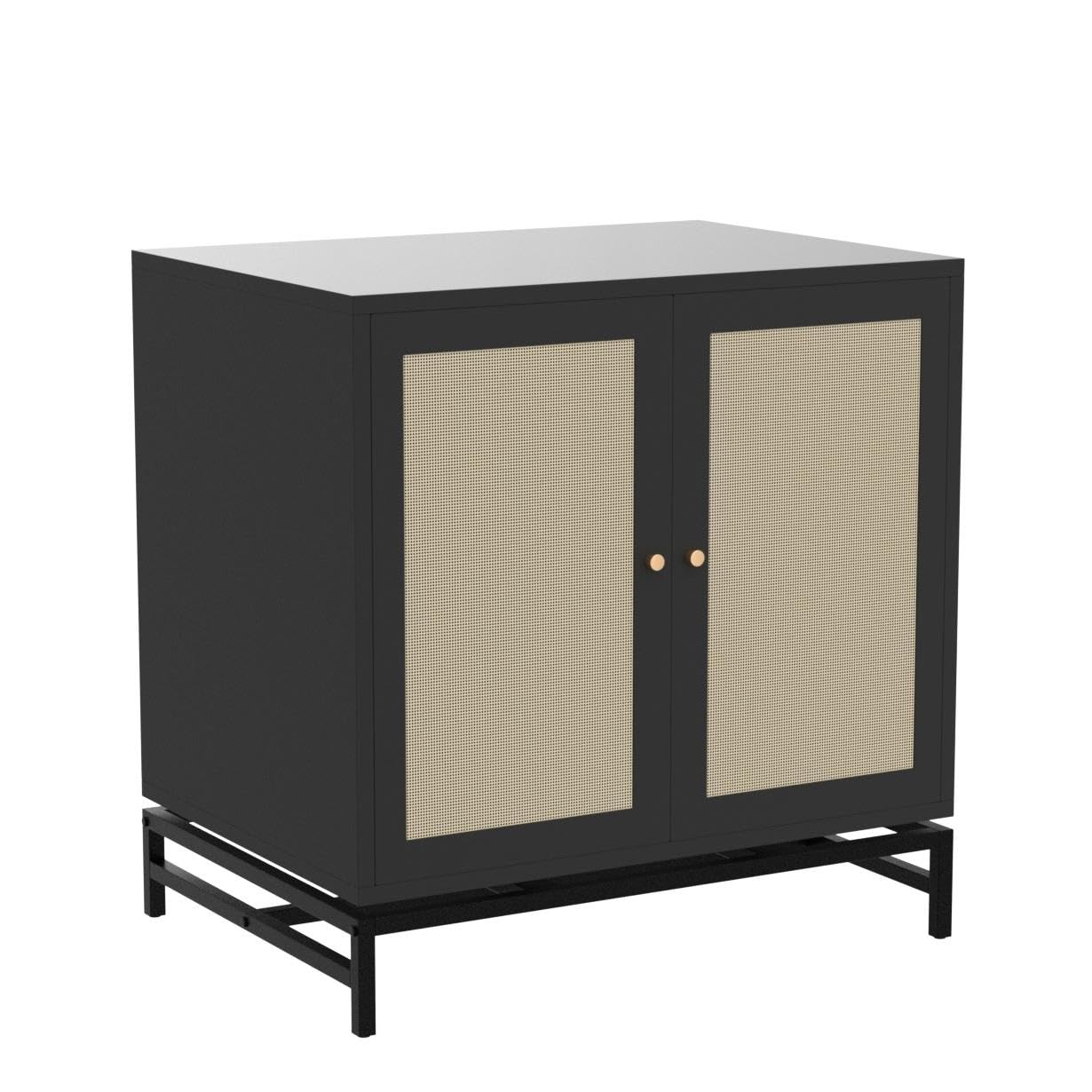 AWQM Industrial Wooden Door Rattan Storage Cabinet Metal Legs