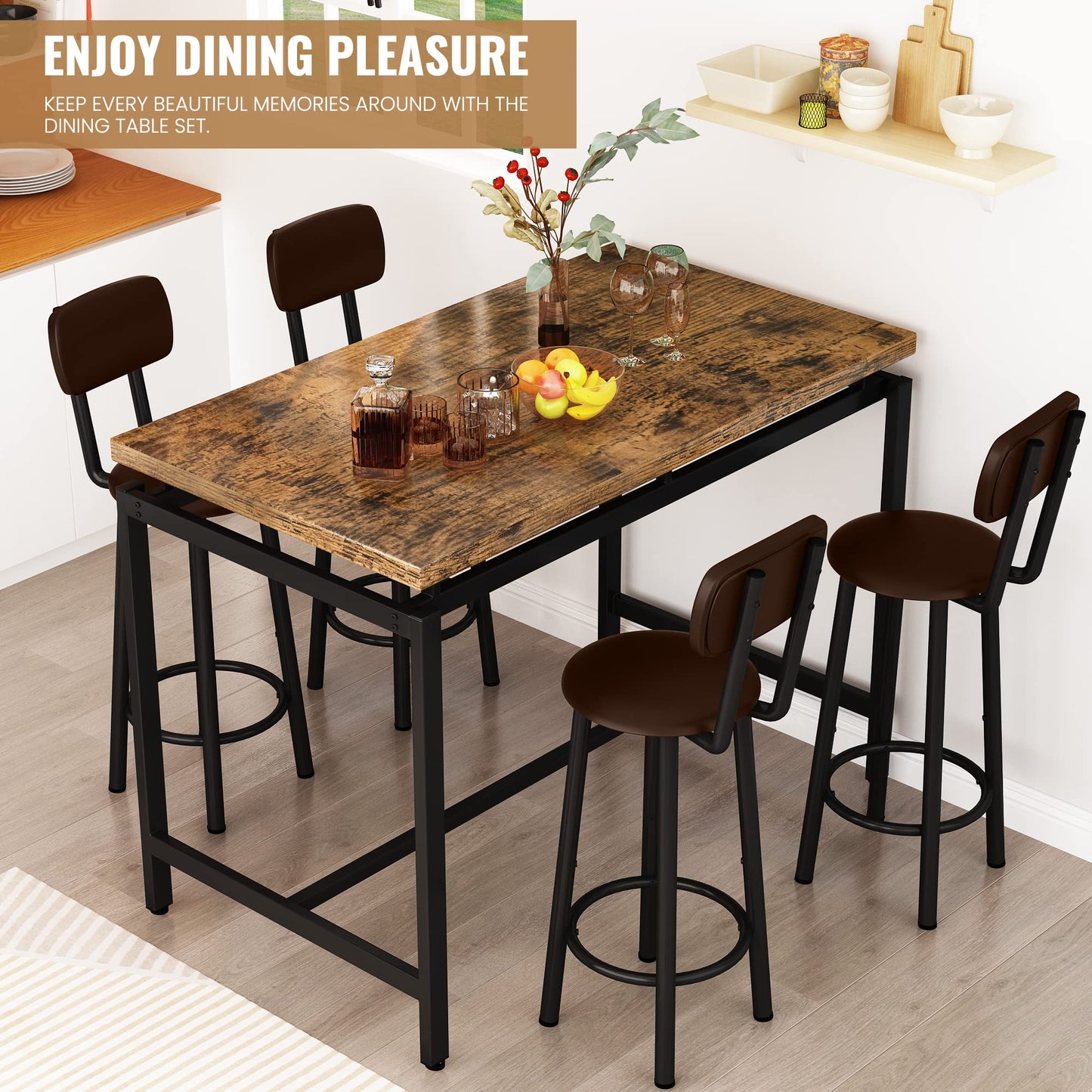 AWQM Industrial Kitchen Dining Table and Chairs for 4