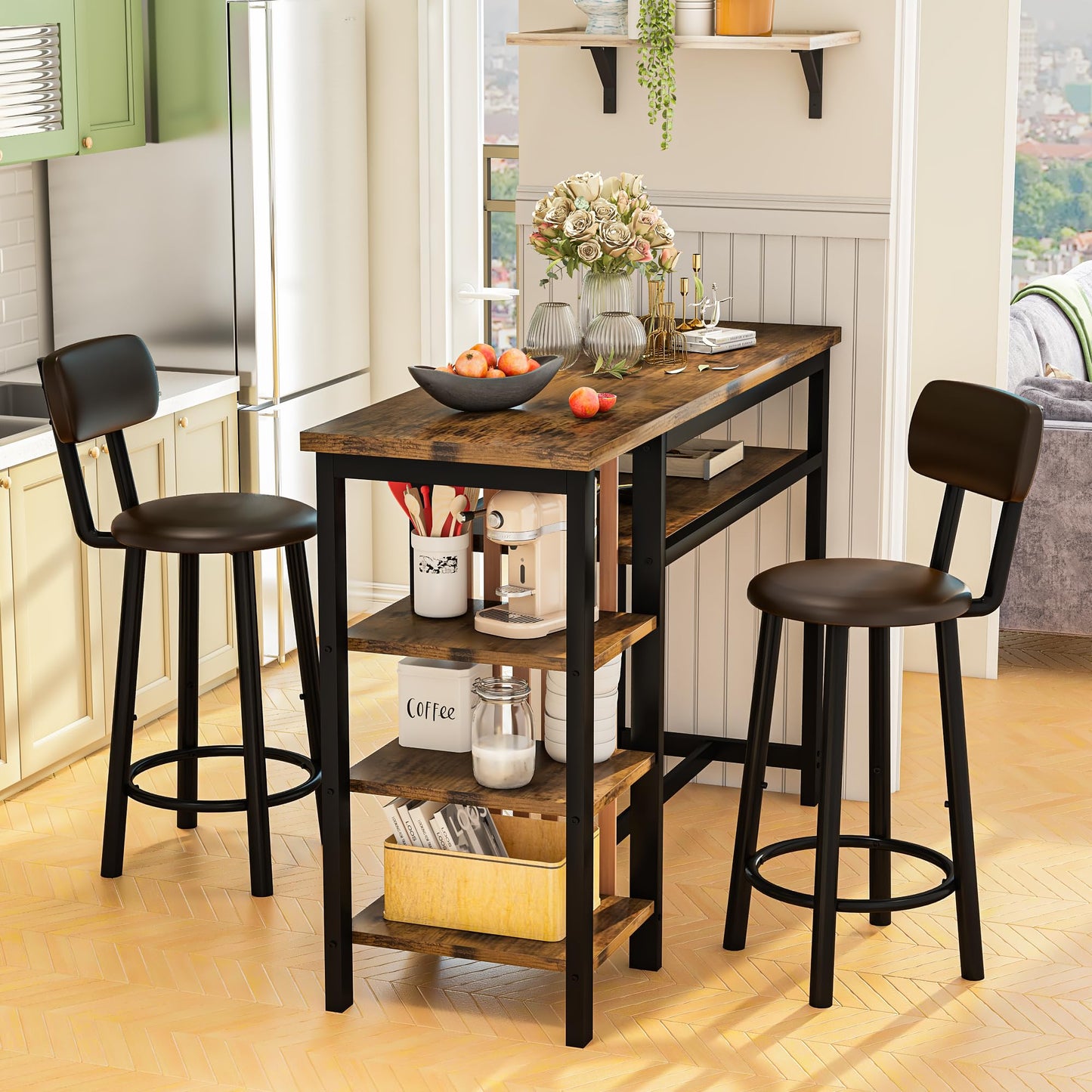 AWQM Kitchen Counter 2 Person Industrial Dining Set