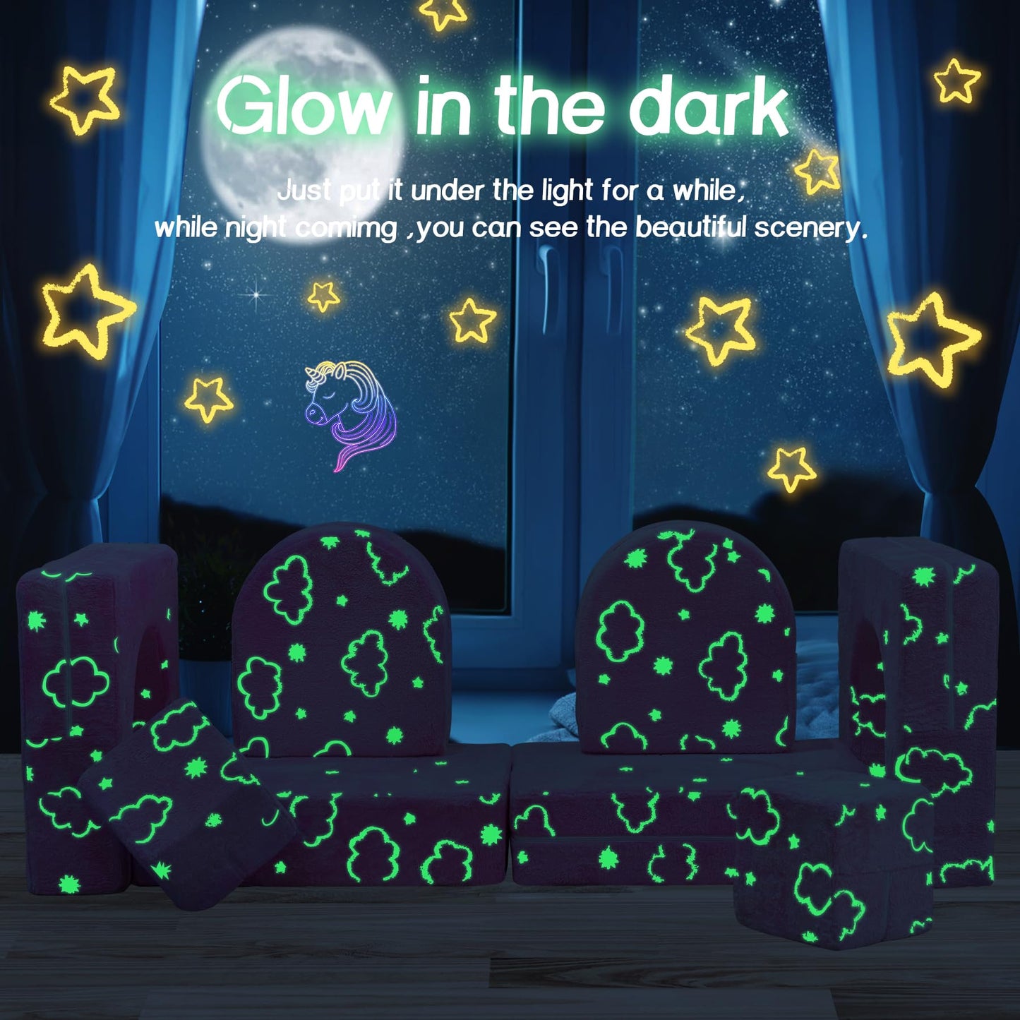 AWQM Glow-in-the-Dark Children's Sofa 8-Piece Set Modular Children's Play Sofa