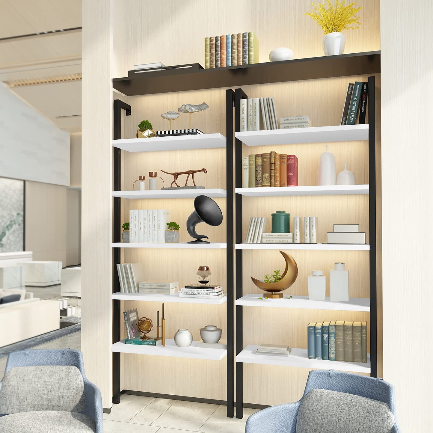 AWQM Wall Mounted Bookcase, 2 Piece Industrial Trapezoidal Bookcase