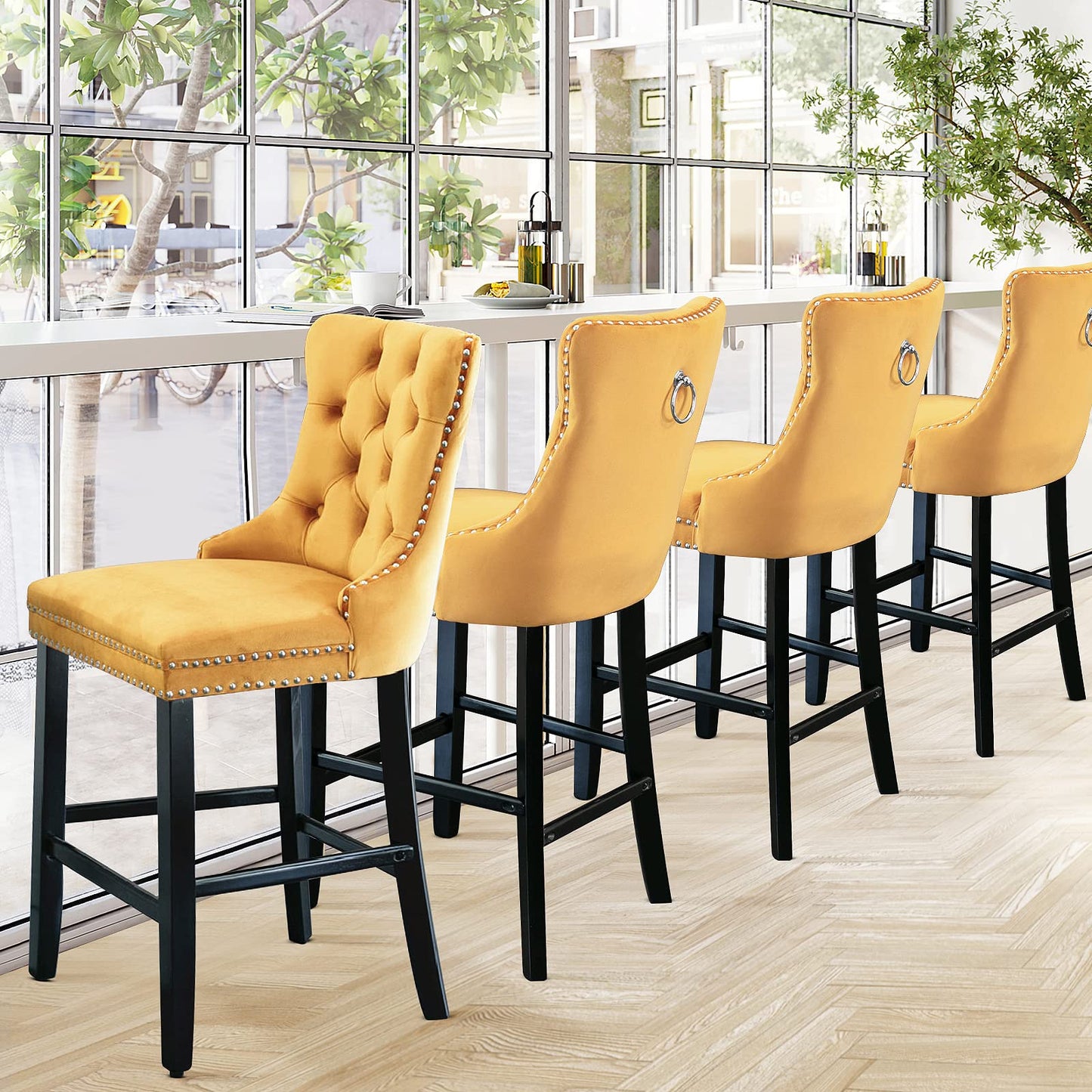 AWQM Velvet Tufted Wine Cooler High Bar Stool Set of 2