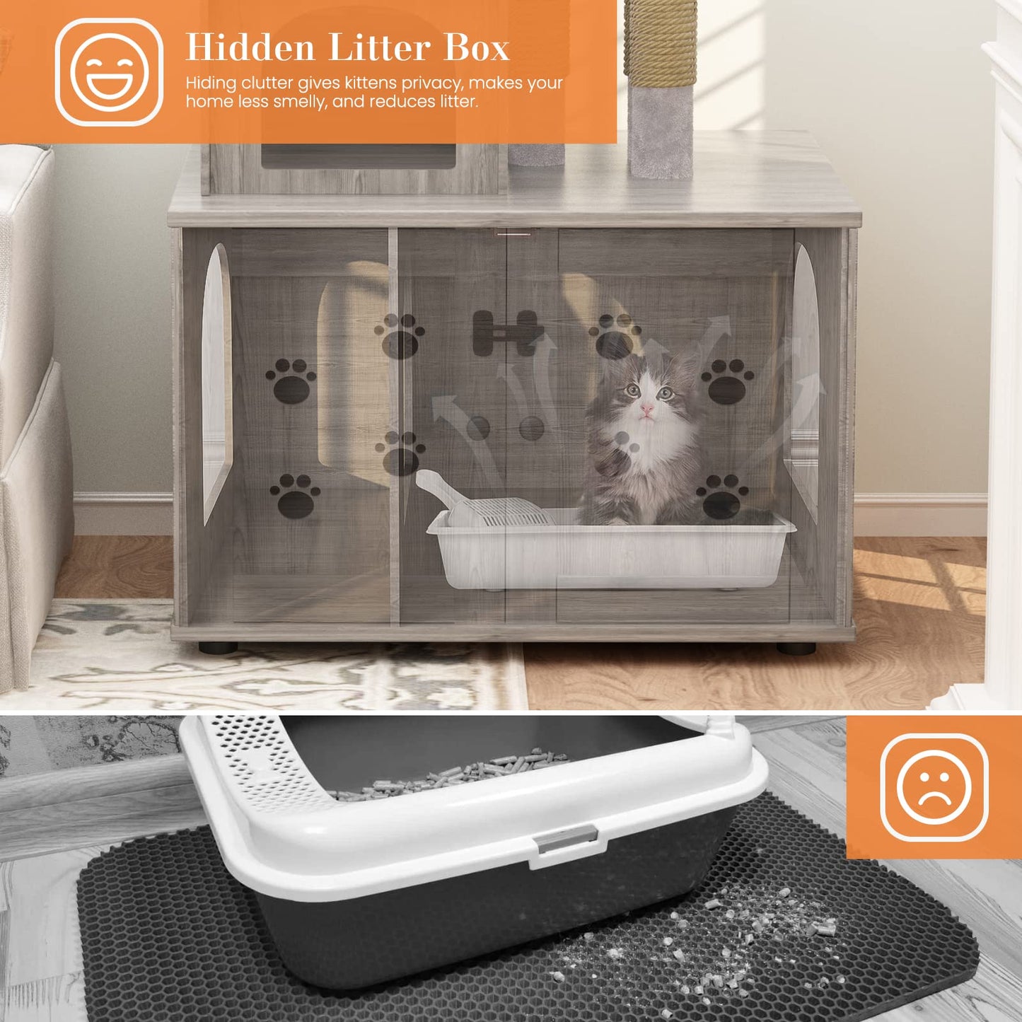 AWQM Cat Tree with Litter Box Enclosure, Bulkhead Concealed Litter Box