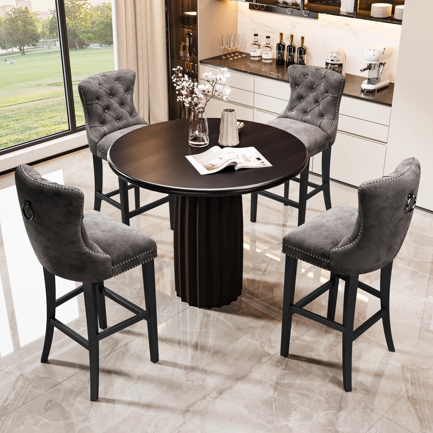 AWQM Velvet Tufted Counter Height Bar Stool Set of 4