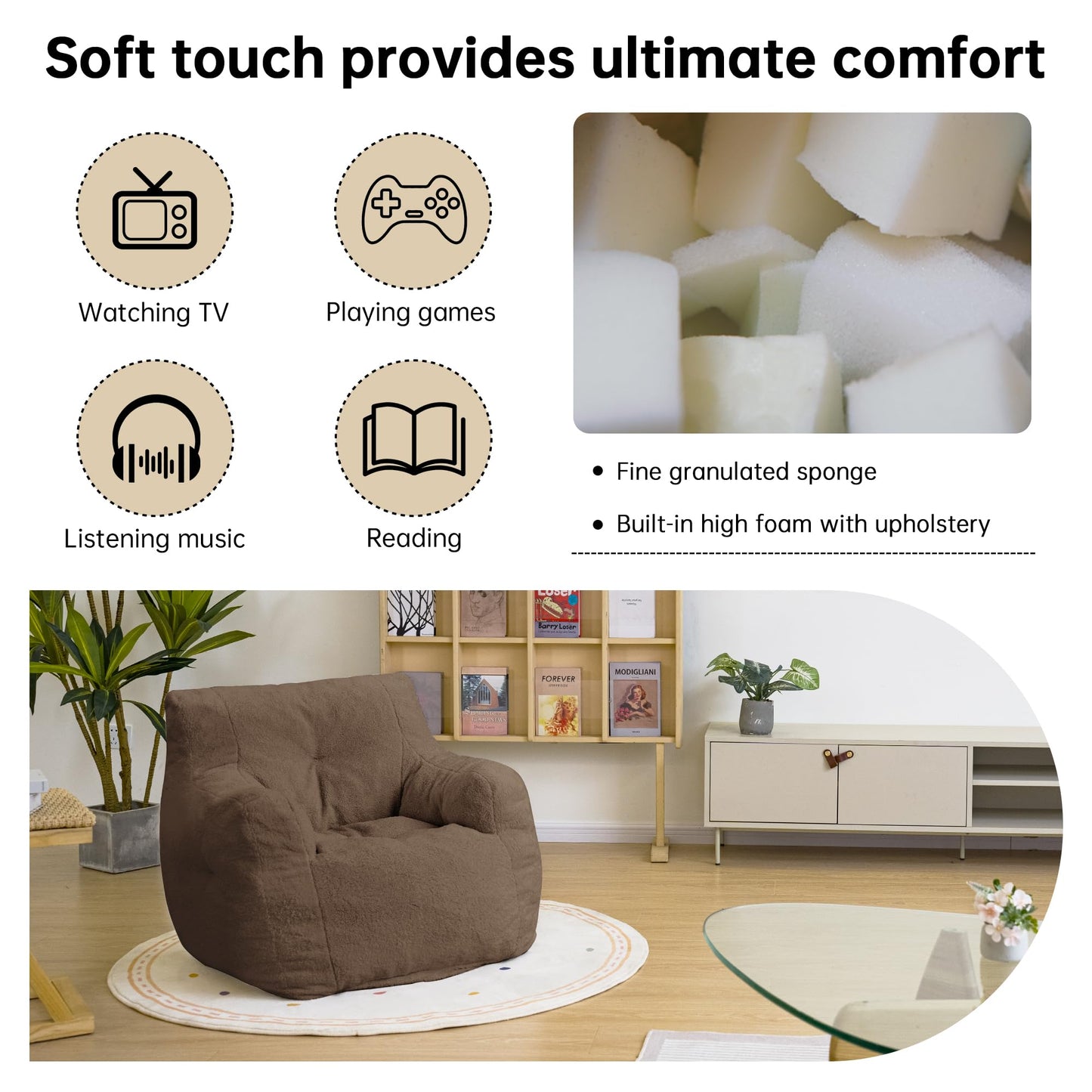 AWQM Bean Bag Chair, Tufted Soft Padded Bean Bag Chair, Lazy Susans