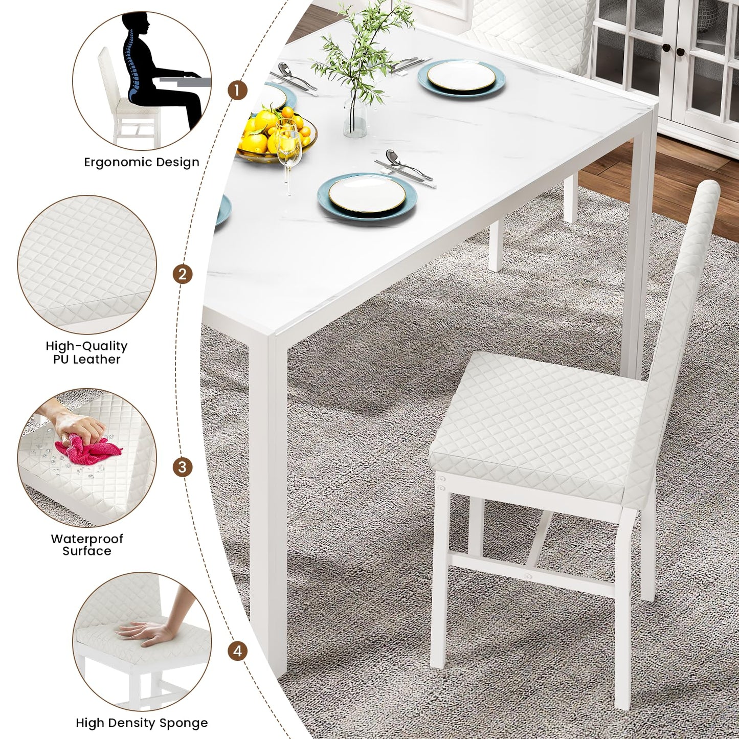 AWQM glass dining table for four, set of 5