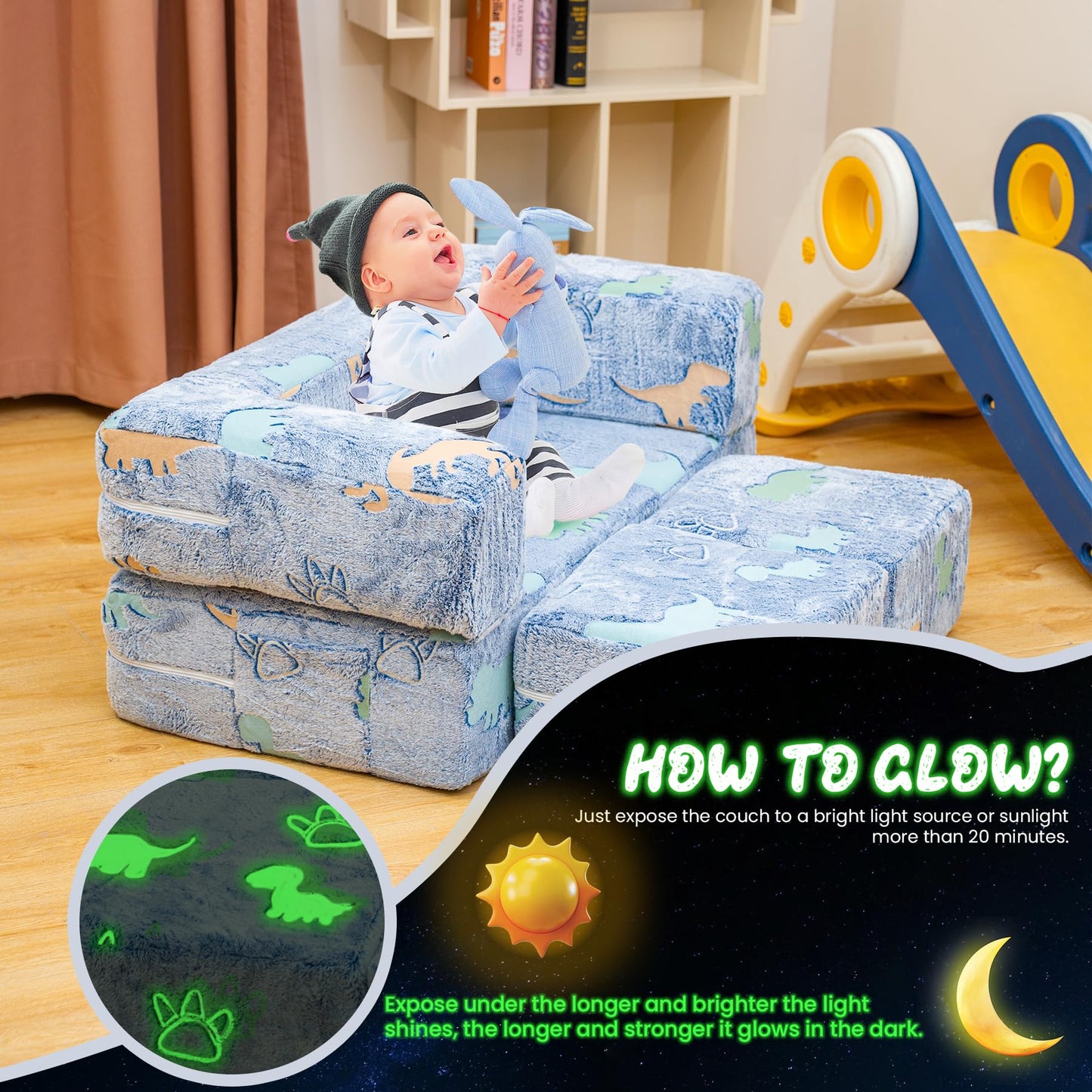 AWQM Foldable modular children's play sofa, glow-in-the-dark children's play sofa