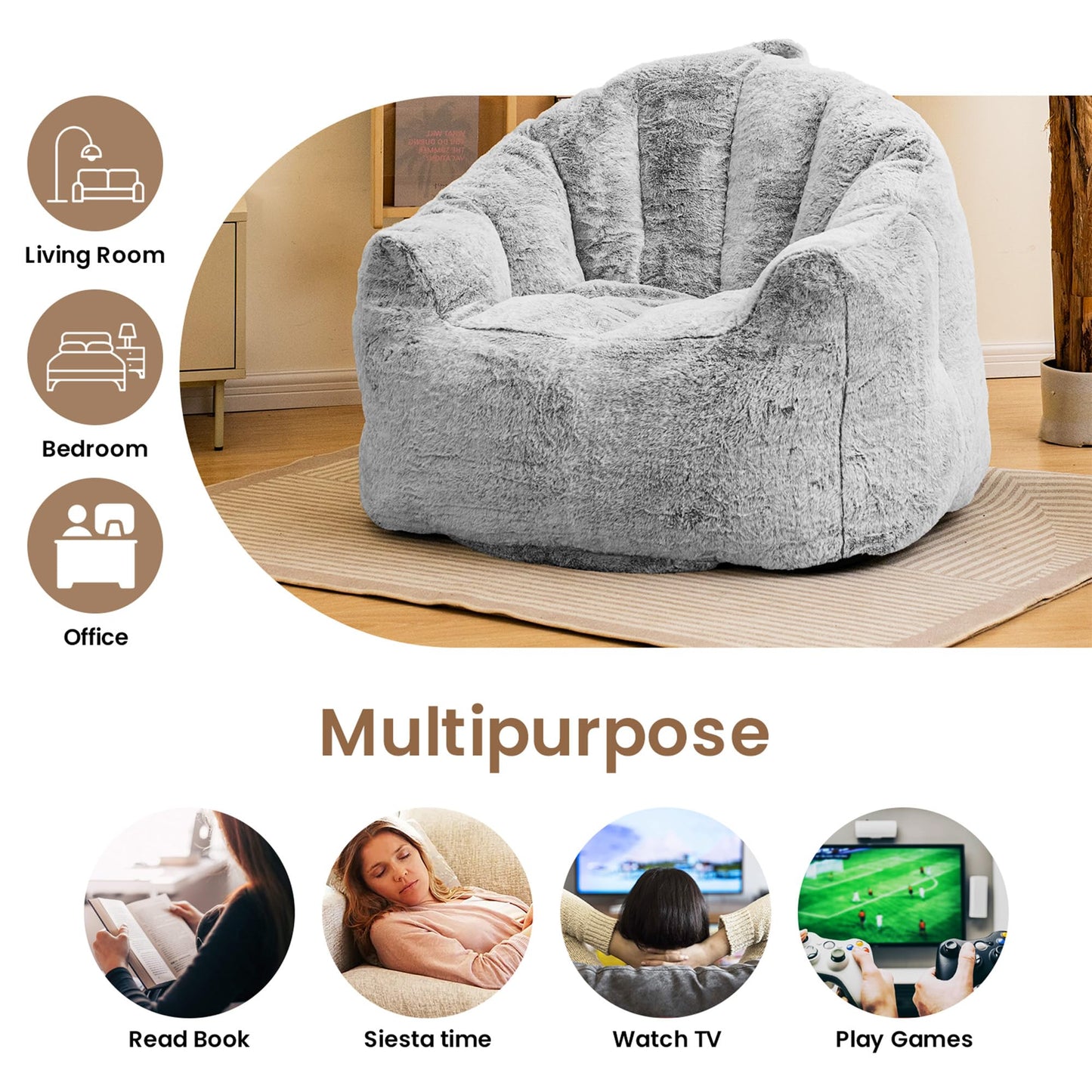 AWQM Giant Bean Bag Chair Stuffed Bean Bag Sofa with Stuffing