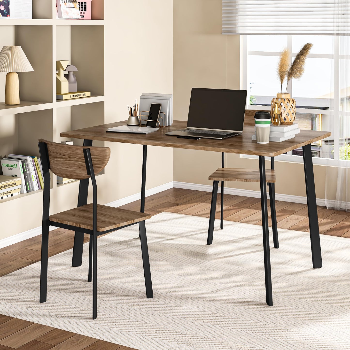 AWQM Modern Industrial Wooden Metal Dining Table Kitchen Dining Table For 4