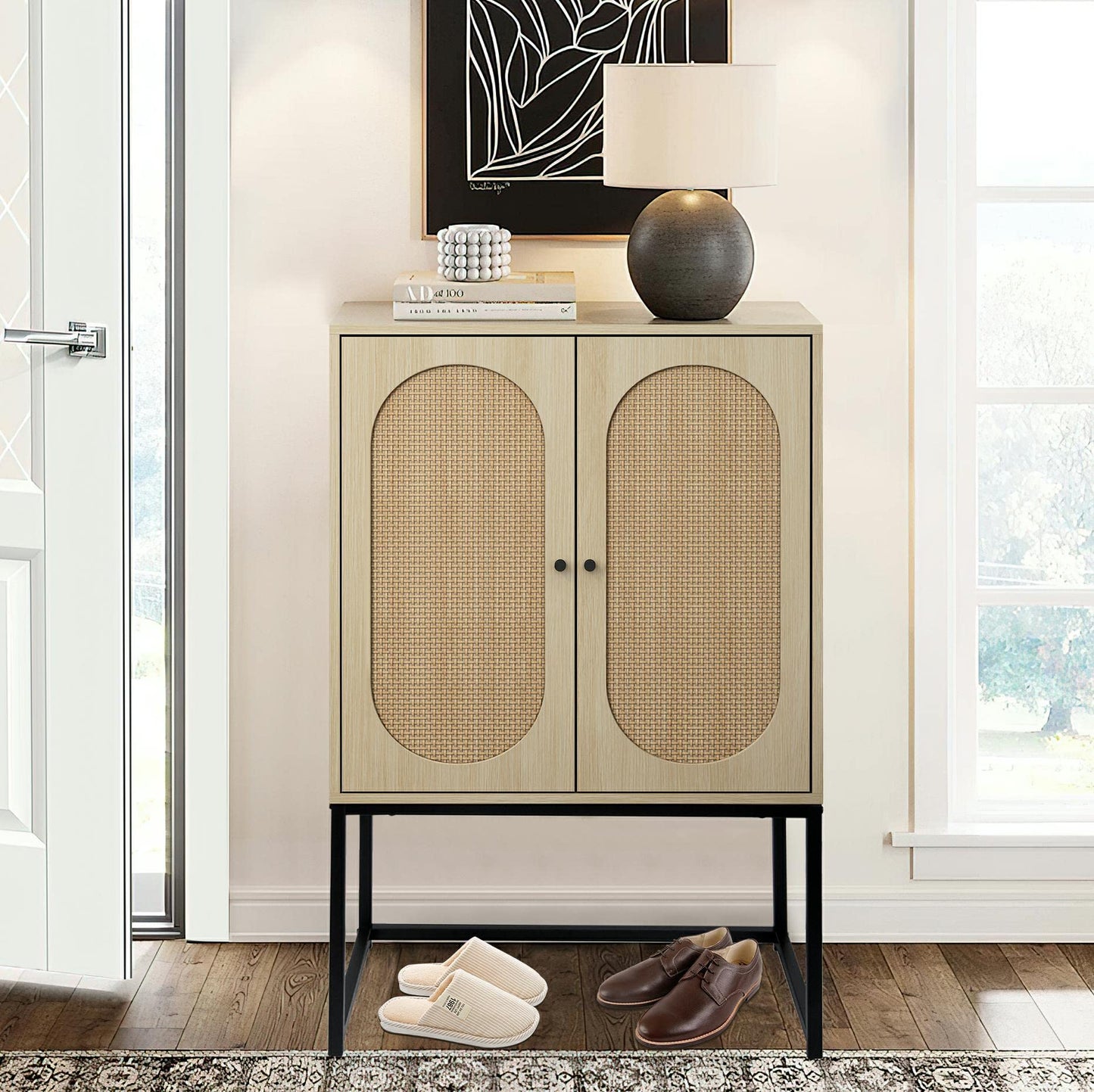 AWQM Rattan Sideboard Buffet Cabinet 2-Piece Set with Door Storage