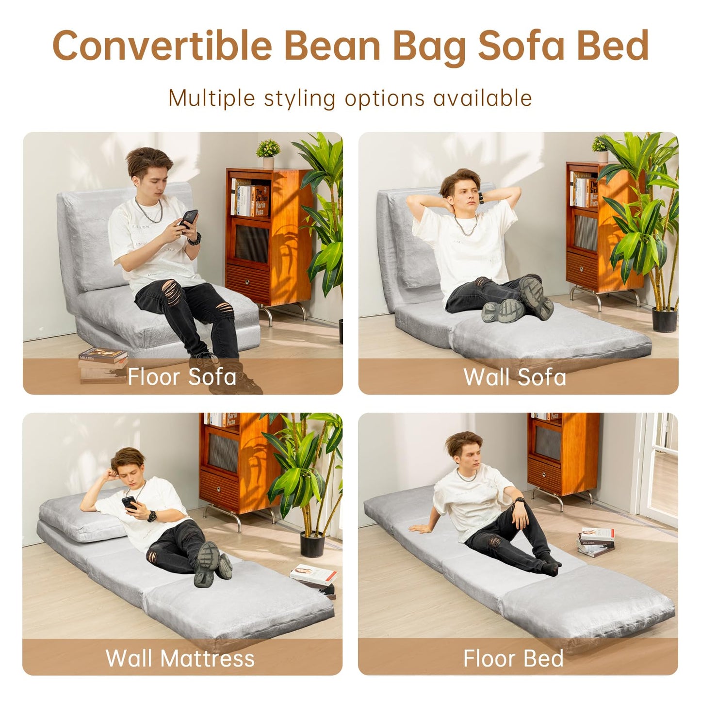 AWQM Bean Bag Bed Folding Sofa Bed, T Shape Folding Mattress