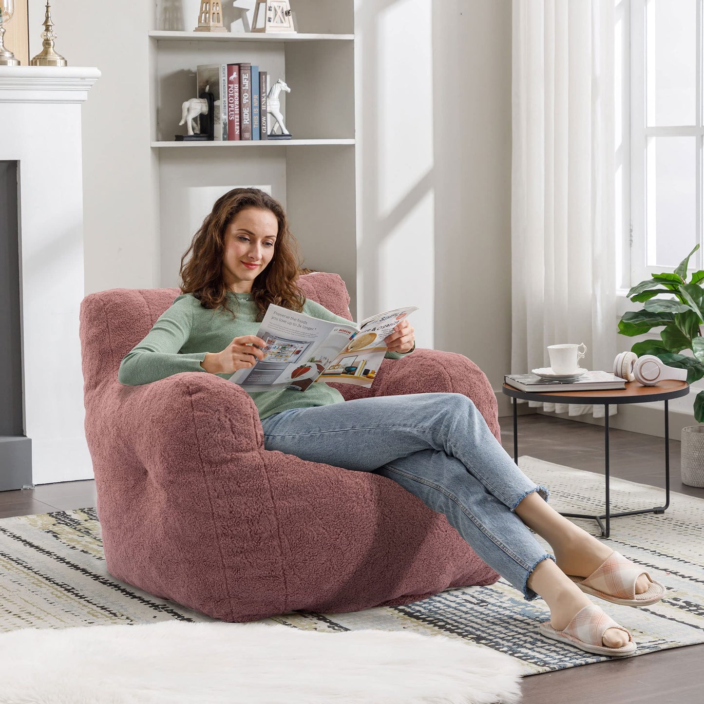 AWQM Fluffy Lazyboy Bean Bag Chair Padded Tufted Upholstered Bean Bag Chair