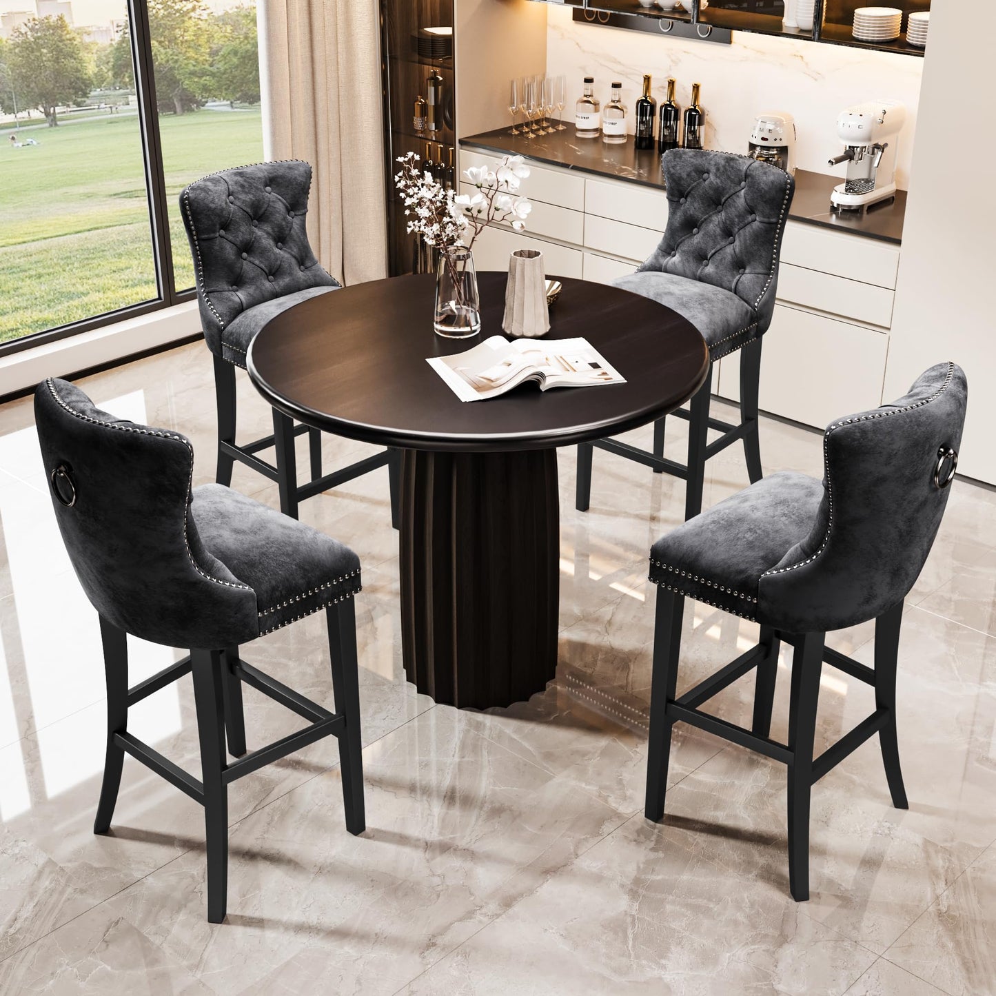AWQM Velvet Tufted Counter Height Bar Stool Set of 4