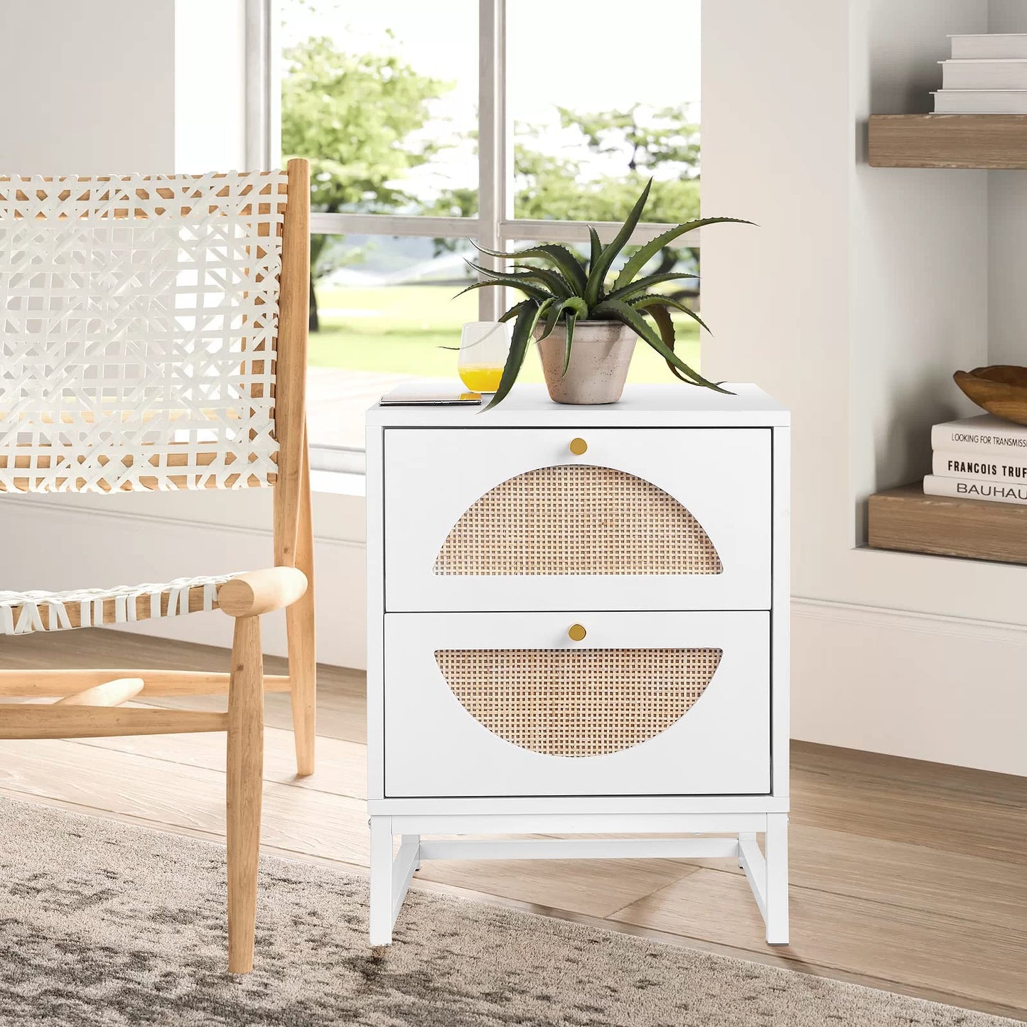 AWQM Rattan bedside table (set of 2), wooden coffee table