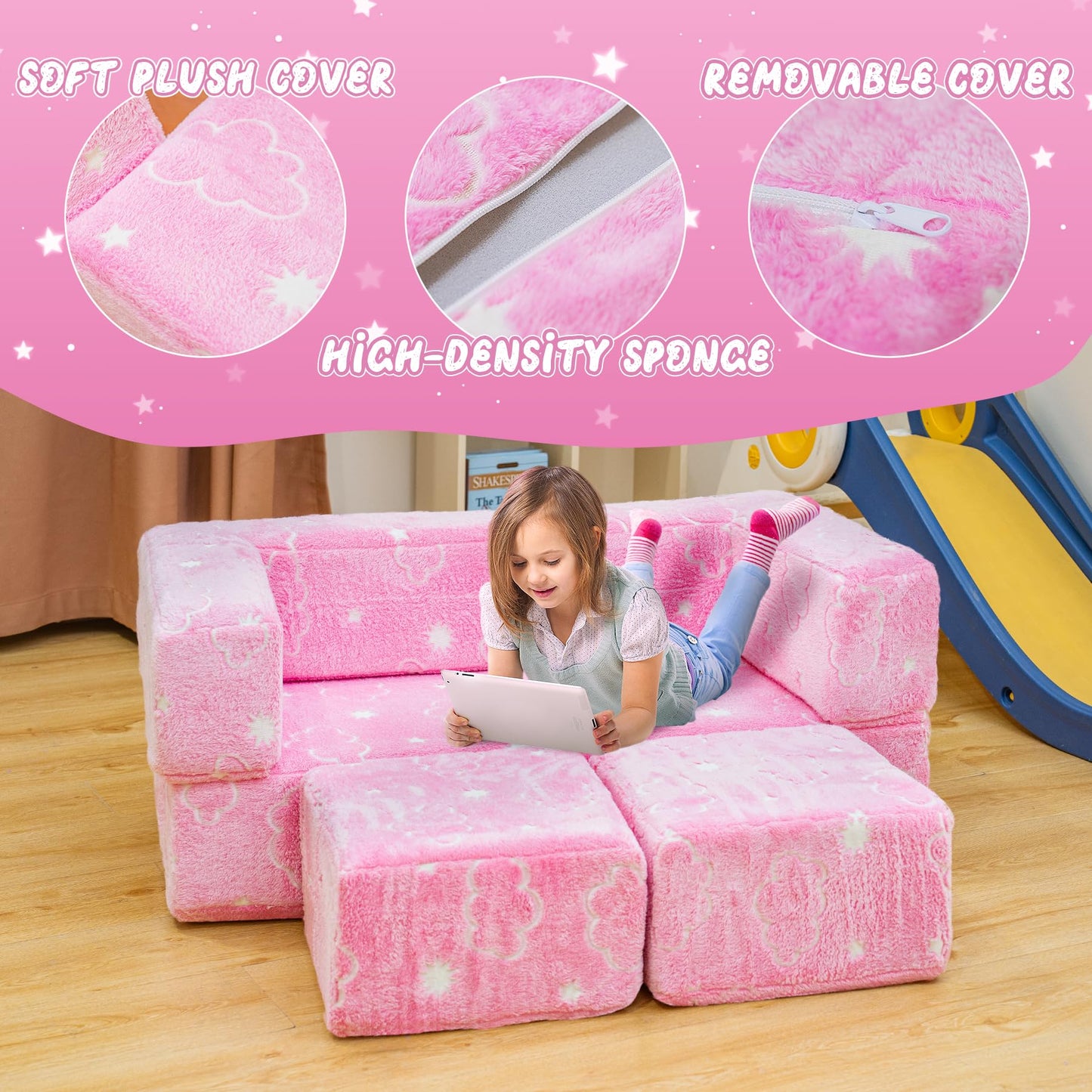 AWQM Foldable modular children's play sofa, glow-in-the-dark children's play sofa