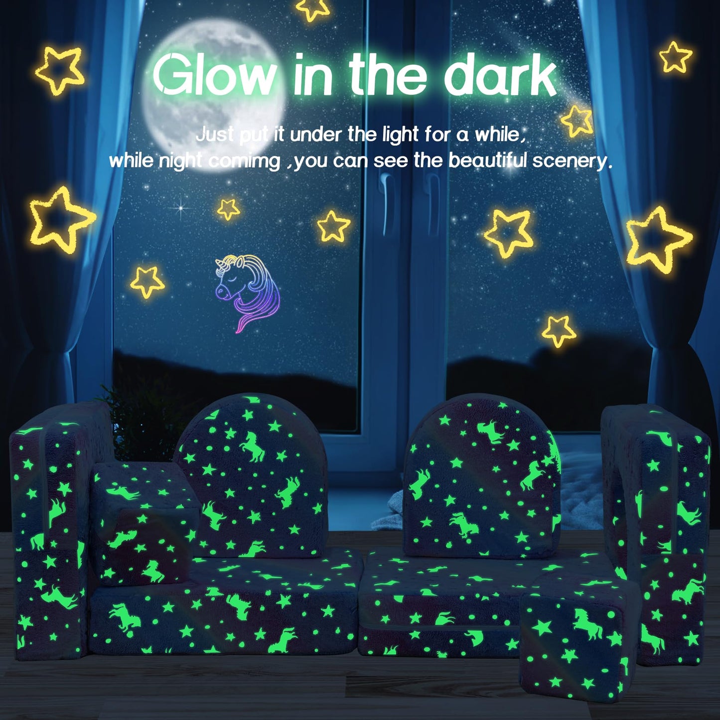 AWQM Glow-in-the-Dark Children's Sofa 8-Piece Set Modular Children's Play Sofa