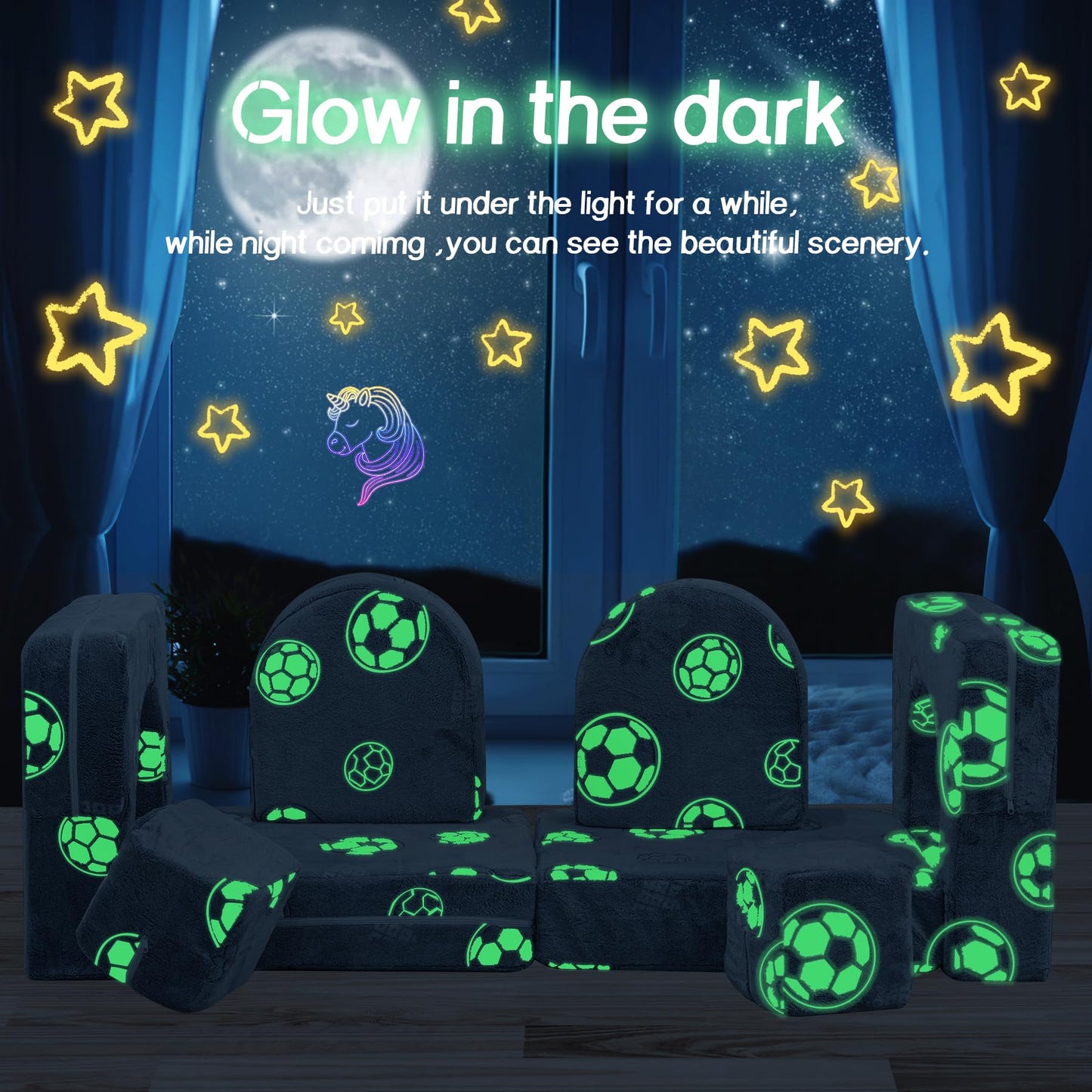 AWQM Glow-in-the-Dark Children's Sofa 8-Piece Set Modular Children's Play Sofa