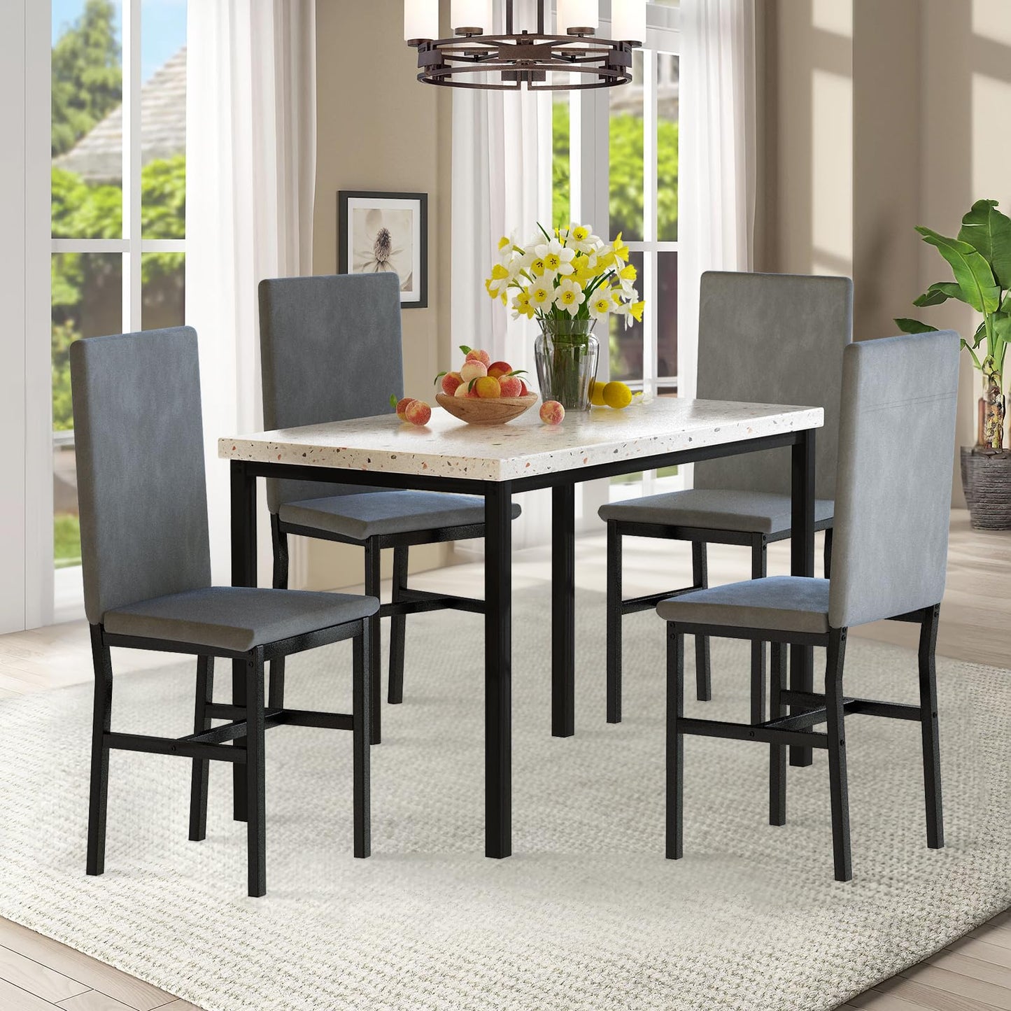 AWQM Modern Style Faux Marble Velvet Chairs Dining Table for 4