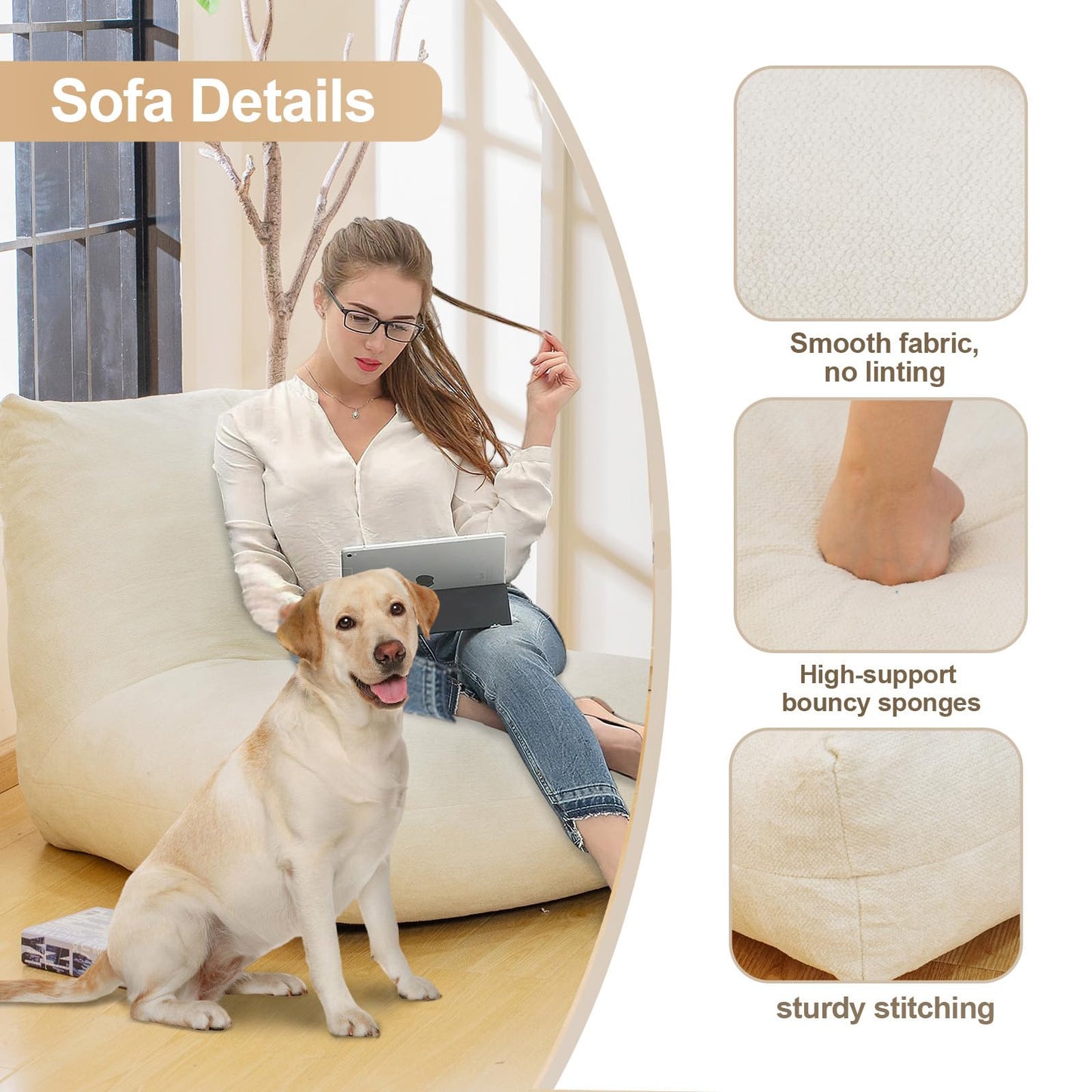 AWQM Adult bean bag chair with ergonomic support reading floor sofa chair.