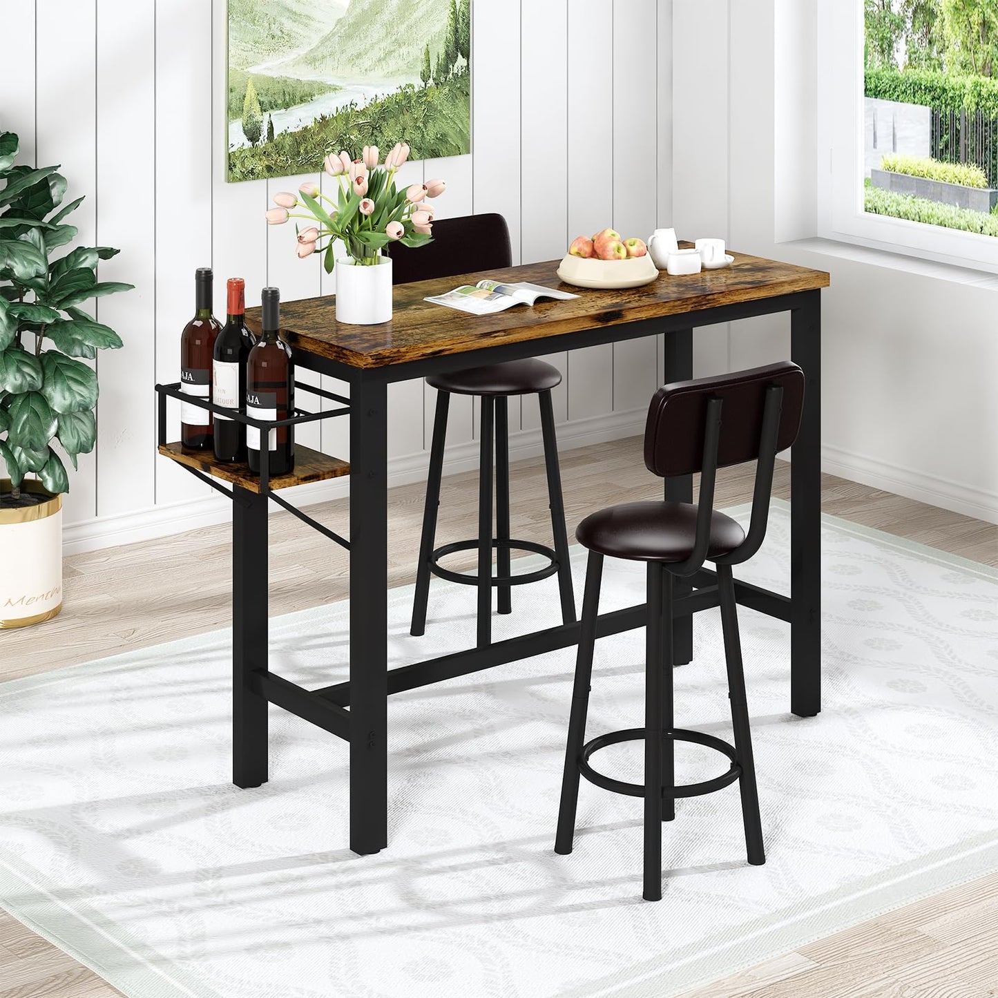 AWQM 2 Person Dining Table Set, Small Kitchen Table Set, Bar Table and Chairs Set of 3