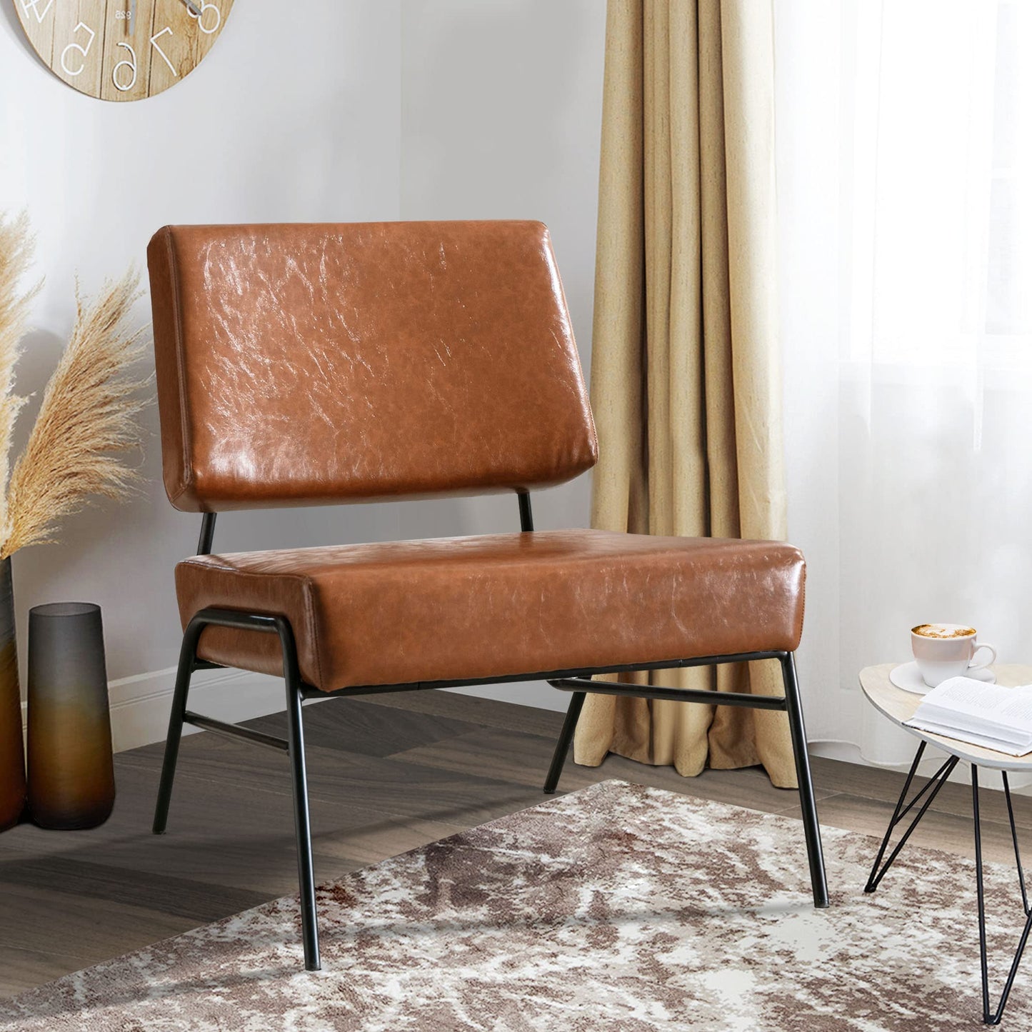 AWQM Mid-Century Modern Leather Armless Chair
