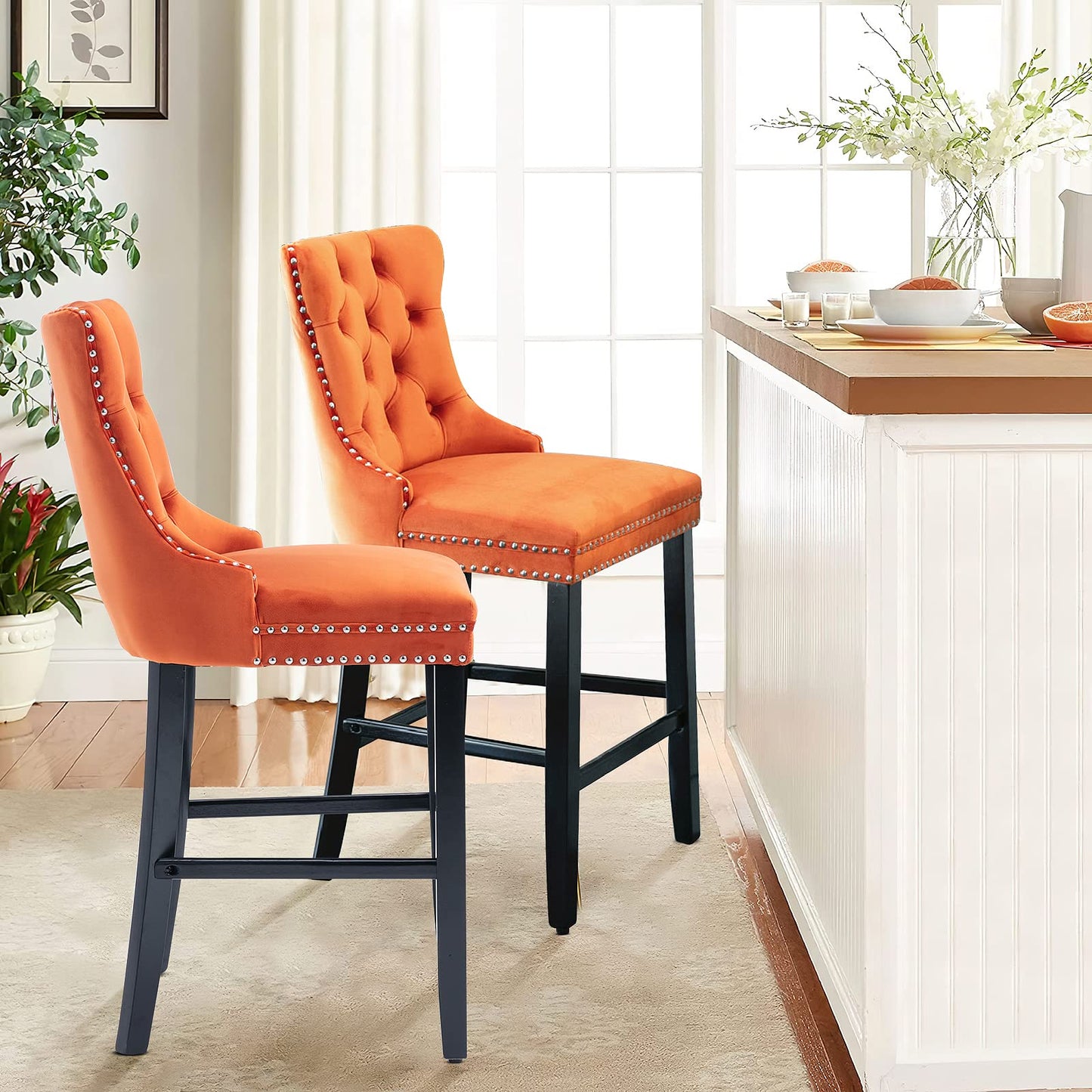 AWQM Velvet Tufted Wine Cooler High Bar Stool Set of 2