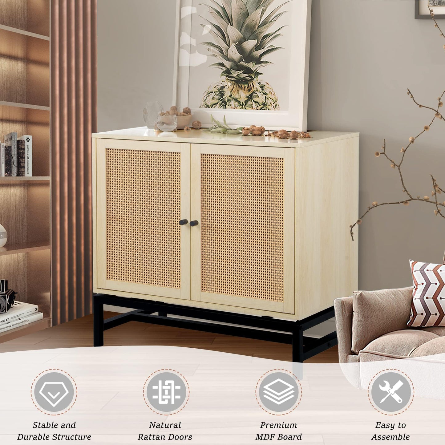 AWQM Storage Sideboard Natural Rattan Door Storage Cabinet(1PCS)