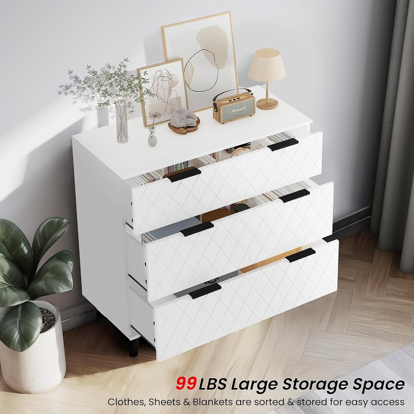 AWQM 3 Drawer Modern Dresser Large Capacity Drawers