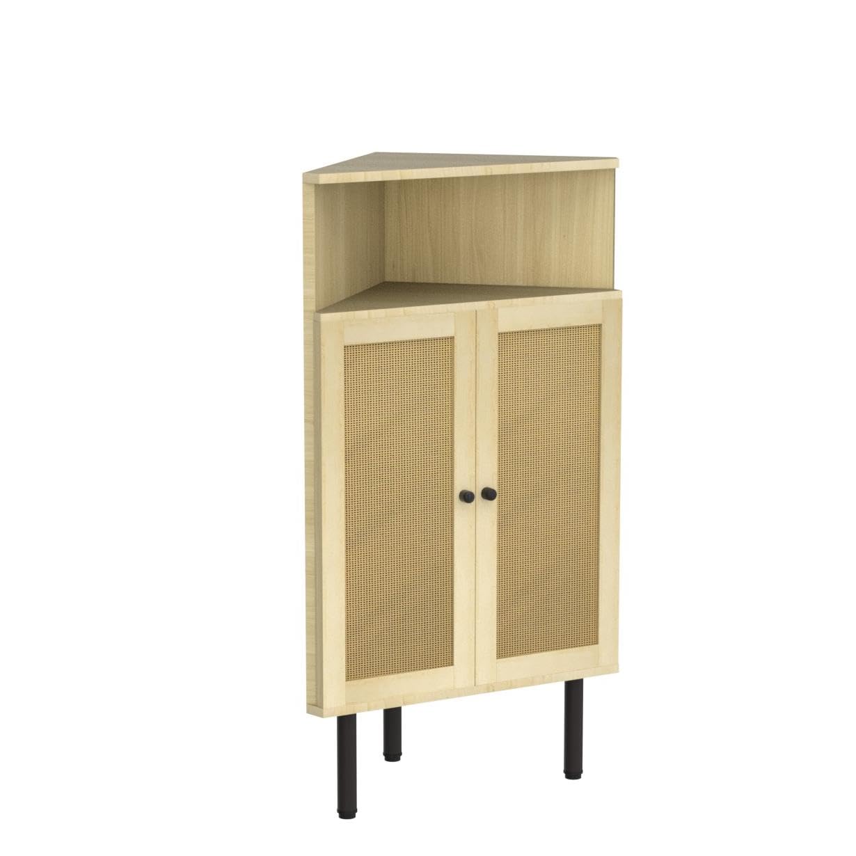AWQM 4-Tier Corner Cabinet with Doors and Shelves, Rattan Freestanding Bar Storage