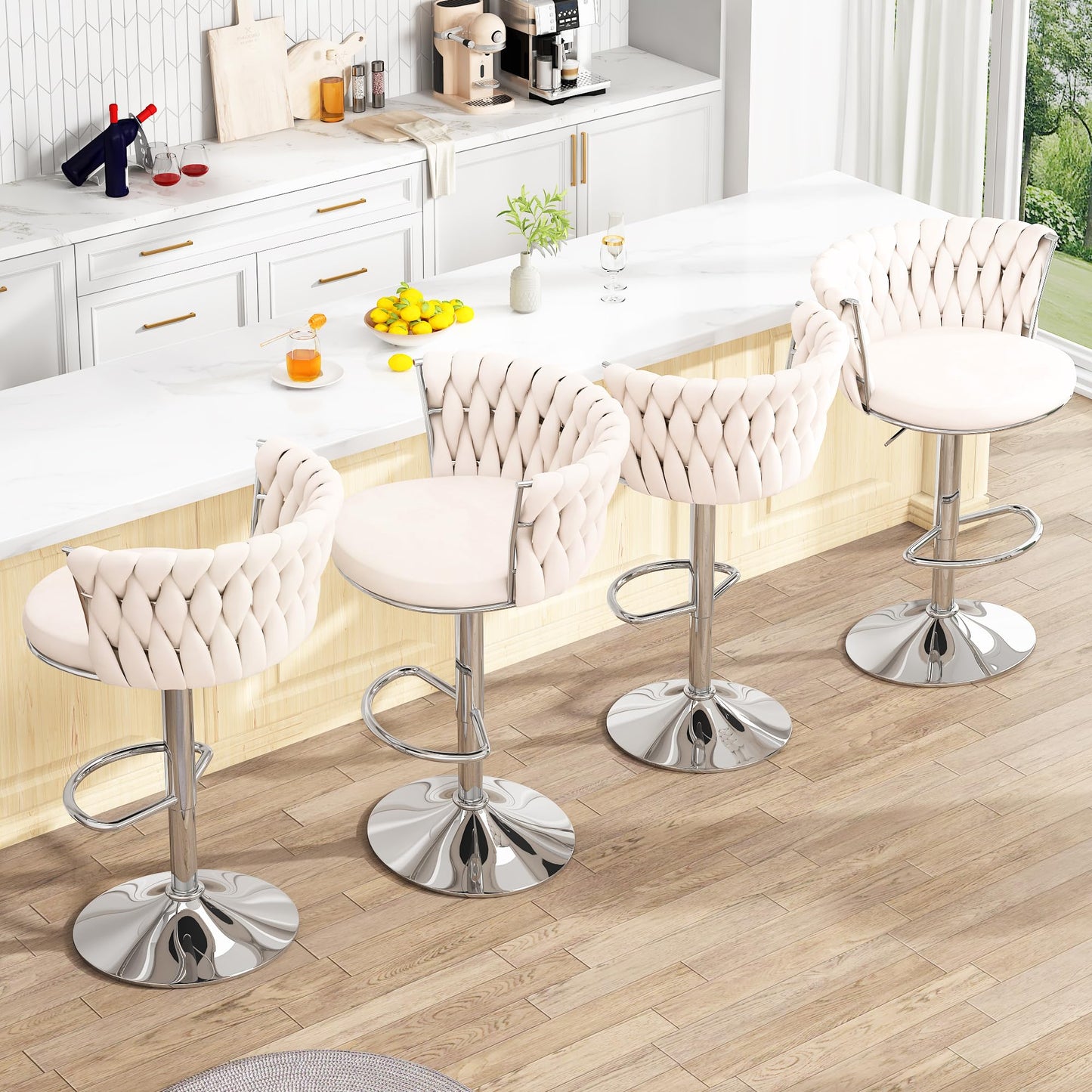 AWQM Bar Stool Set Velvet Swivel Chair